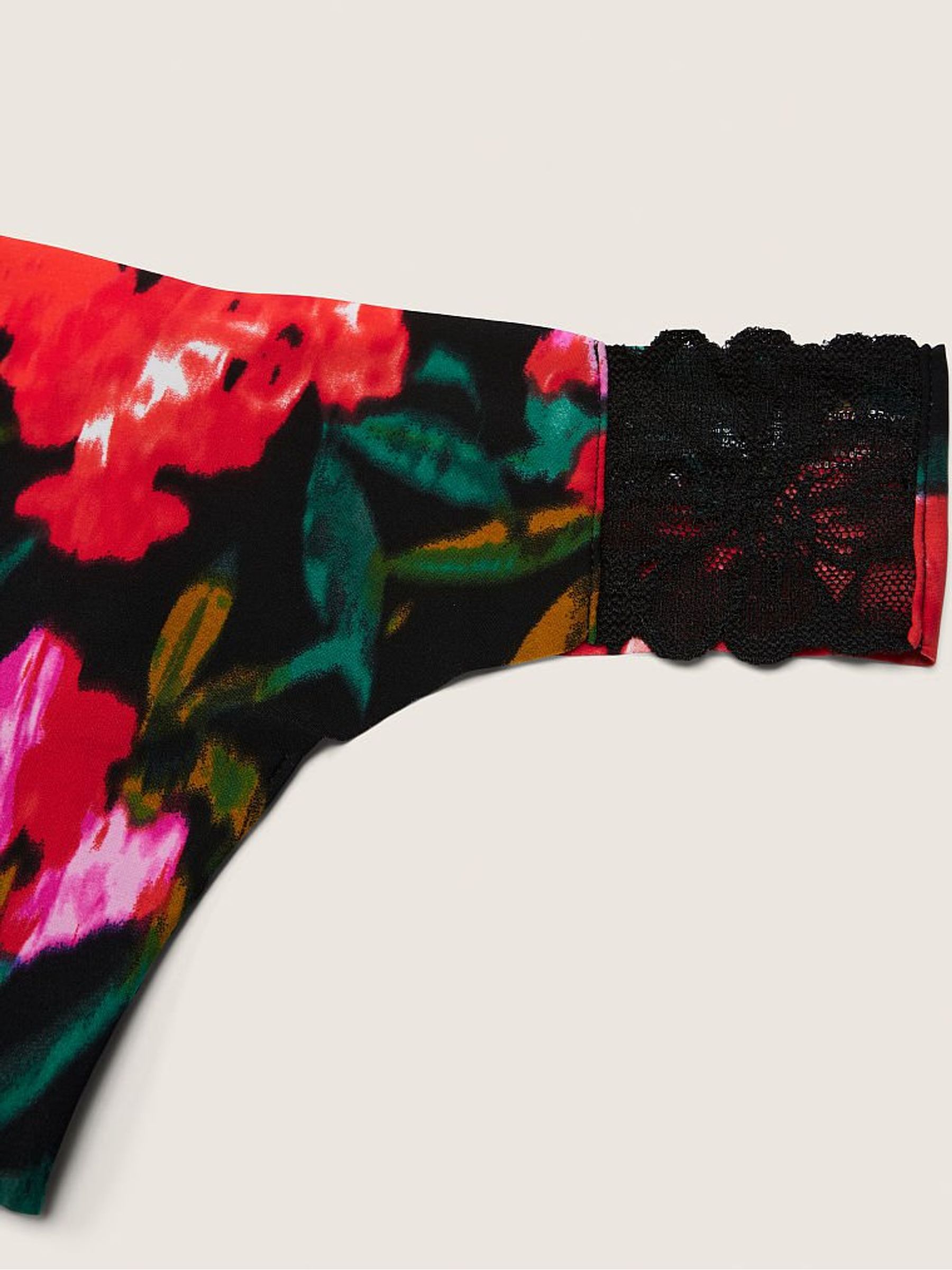 Pure Black Soft Floral No Show Thong Knicker - Image 2 of 2