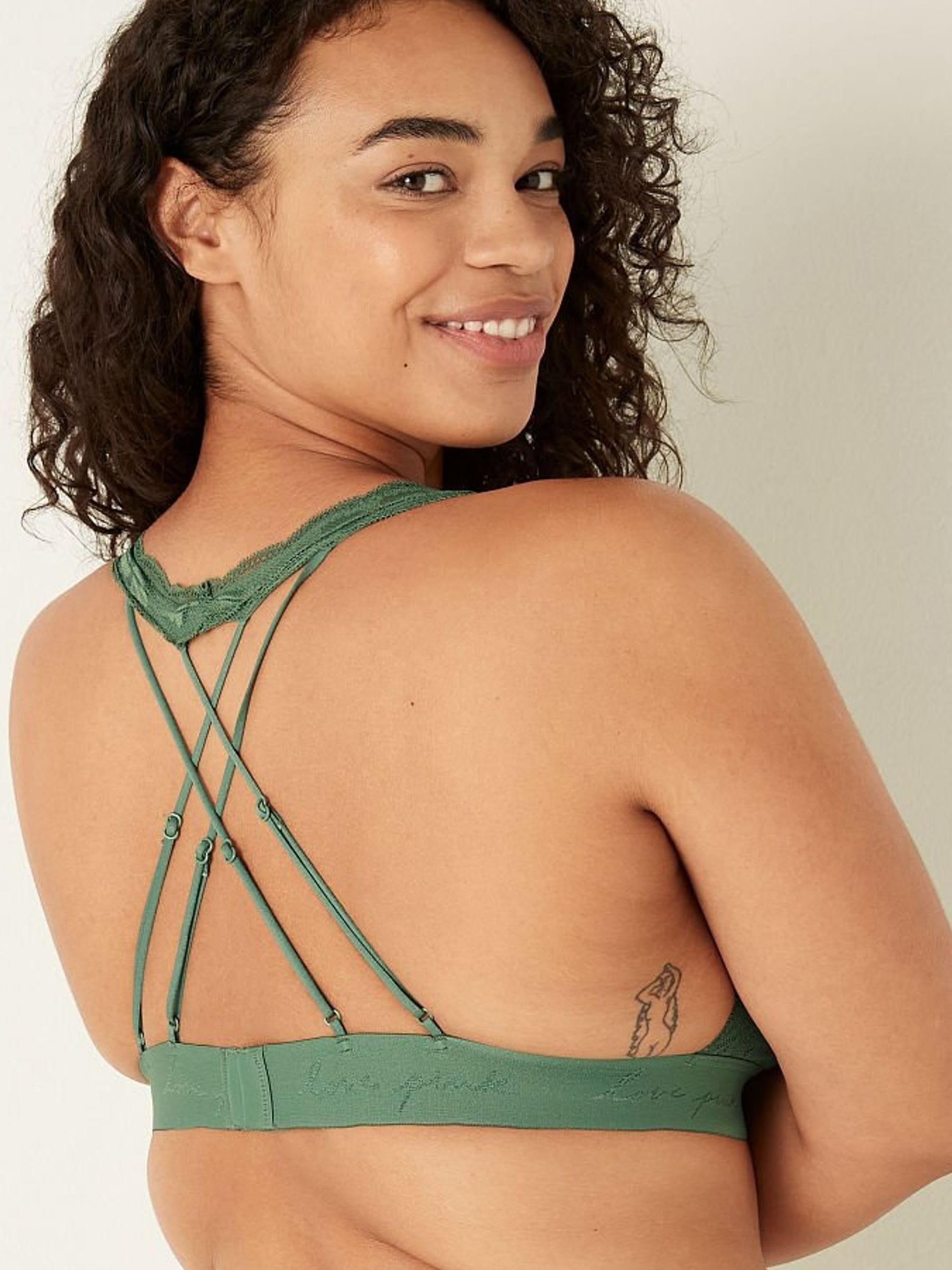 Soft Pine Green Lace Strappy Back Halterneck Bralette - Image 2 of 4