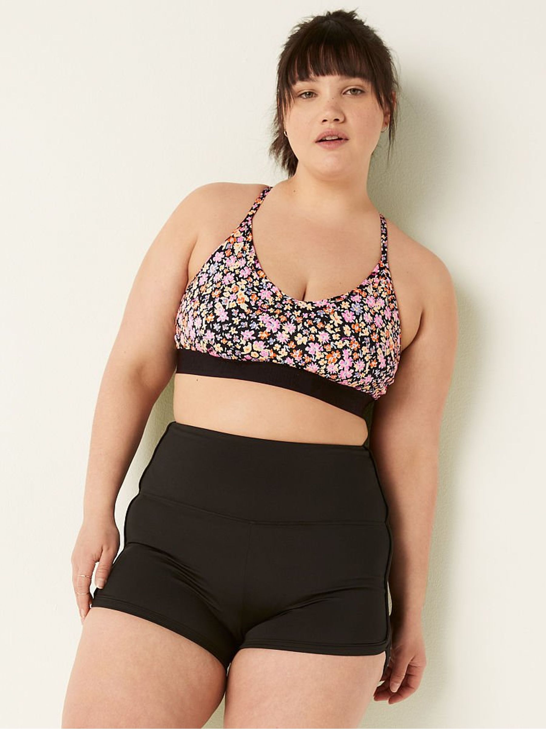 Pure Black Ditsy Floral Lightly Lined Low Impact Sports Bra - Image 1 of 4