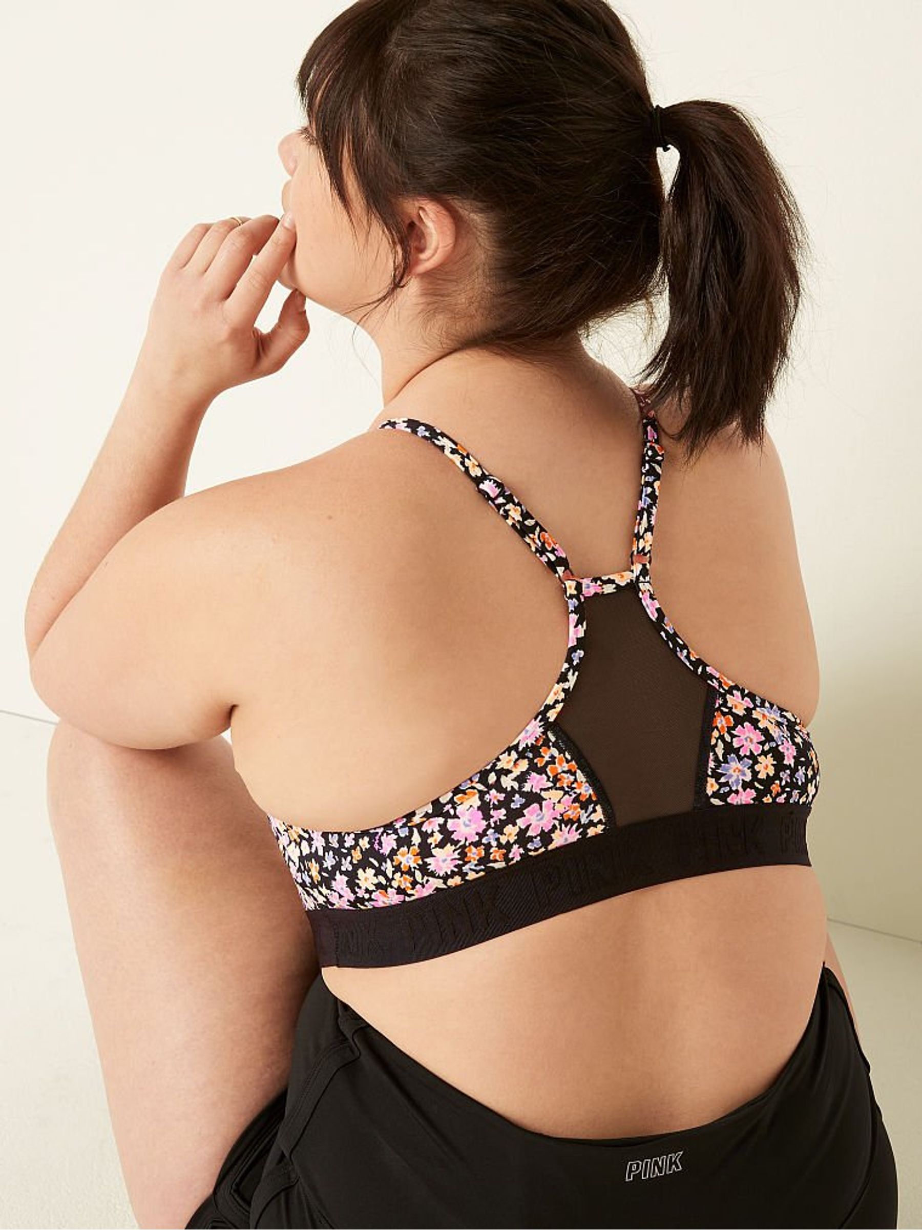 Pure Black Ditsy Floral Lightly Lined Low Impact Sports Bra - Image 2 of 4