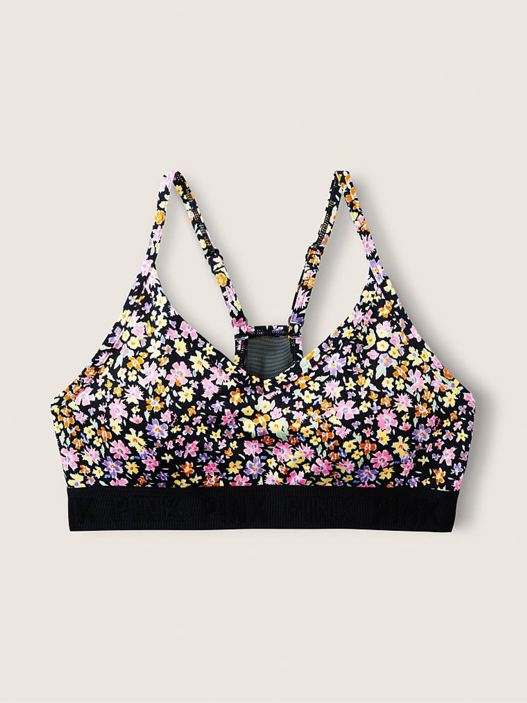 Pure Black Ditsy Floral Lightly Lined Low Impact Sports Bra - Image 3 of 4