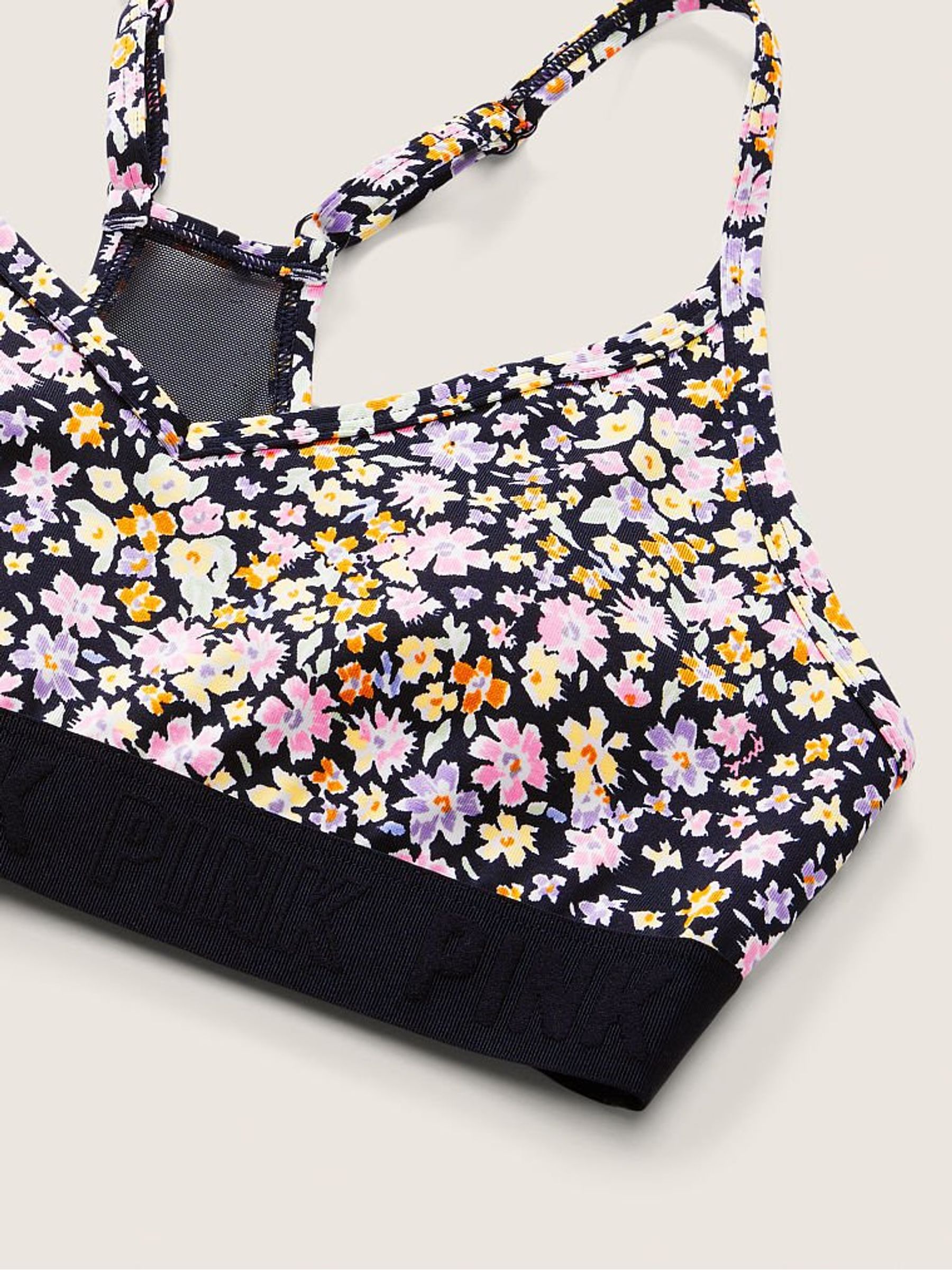 Pure Black Ditsy Floral Lightly Lined Low Impact Sports Bra - Image 4 of 4