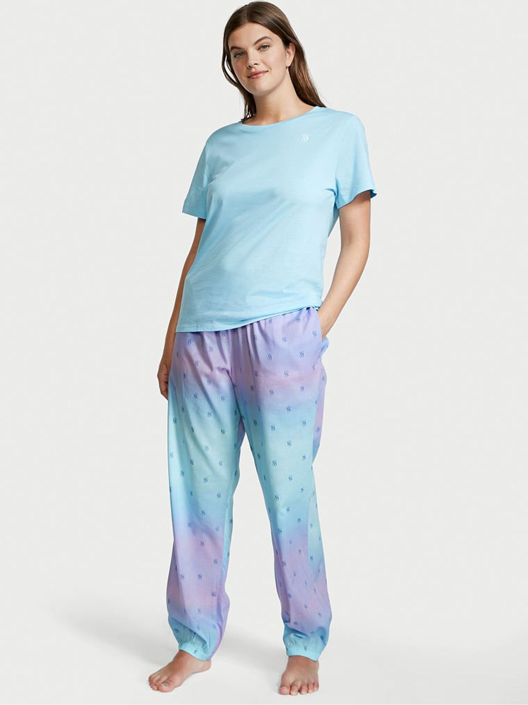 Blue Wave Ombre Logo Cotton T-Shirt Long Pyjamas - Image 1 of 4