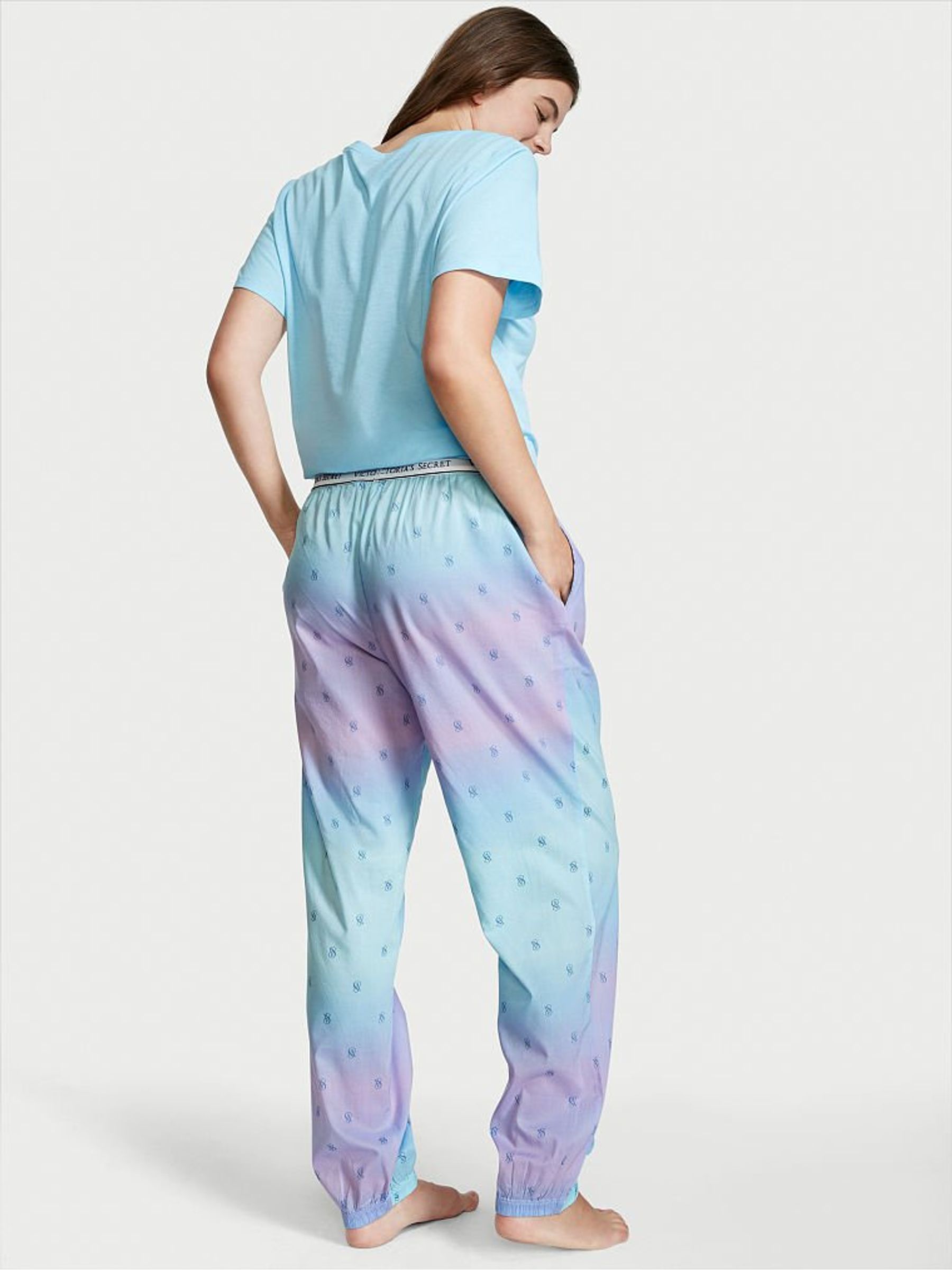 Blue Wave Ombre Logo Cotton T-Shirt Long Pyjamas - Image 2 of 4