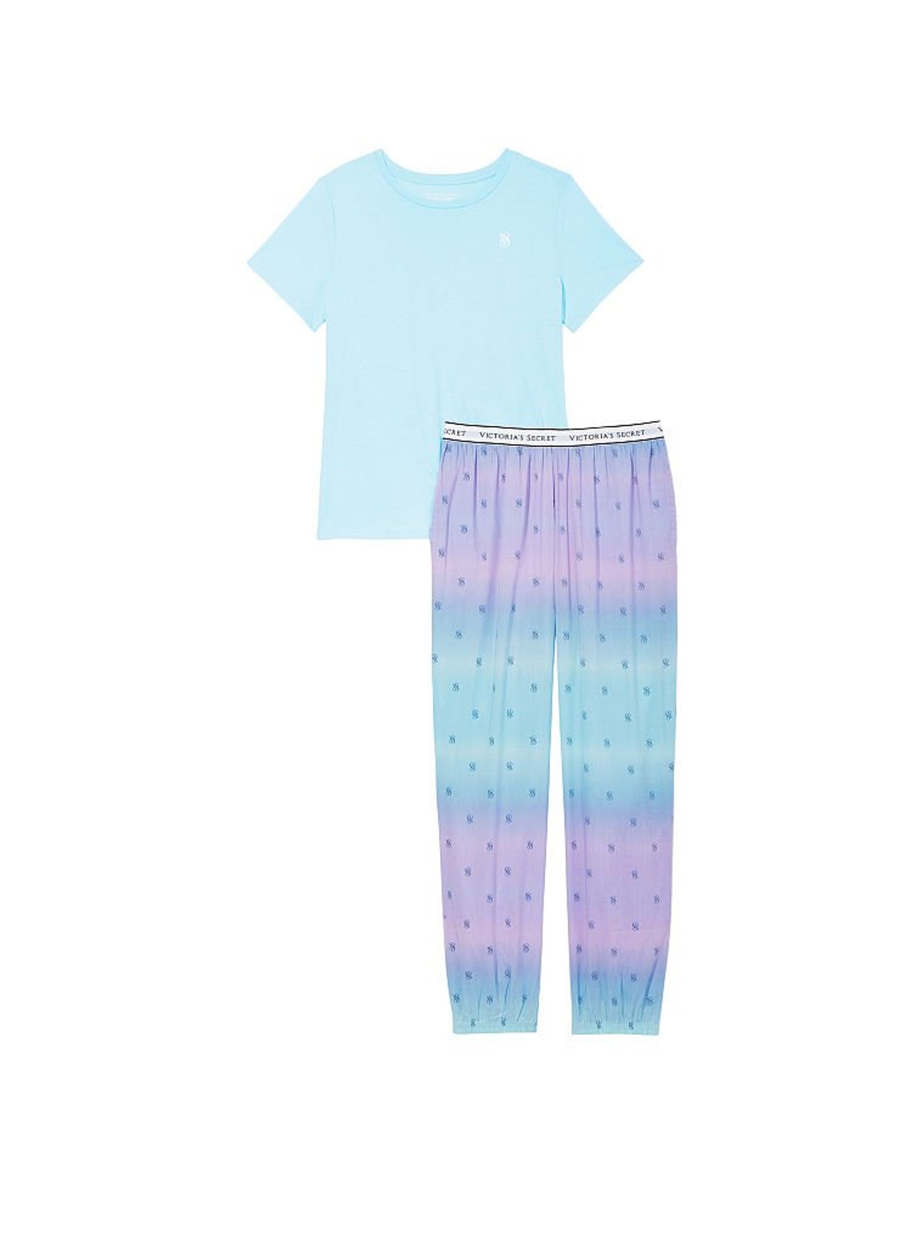 Blue Wave Ombre Logo Cotton T-Shirt Long Pyjamas - Image 3 of 4