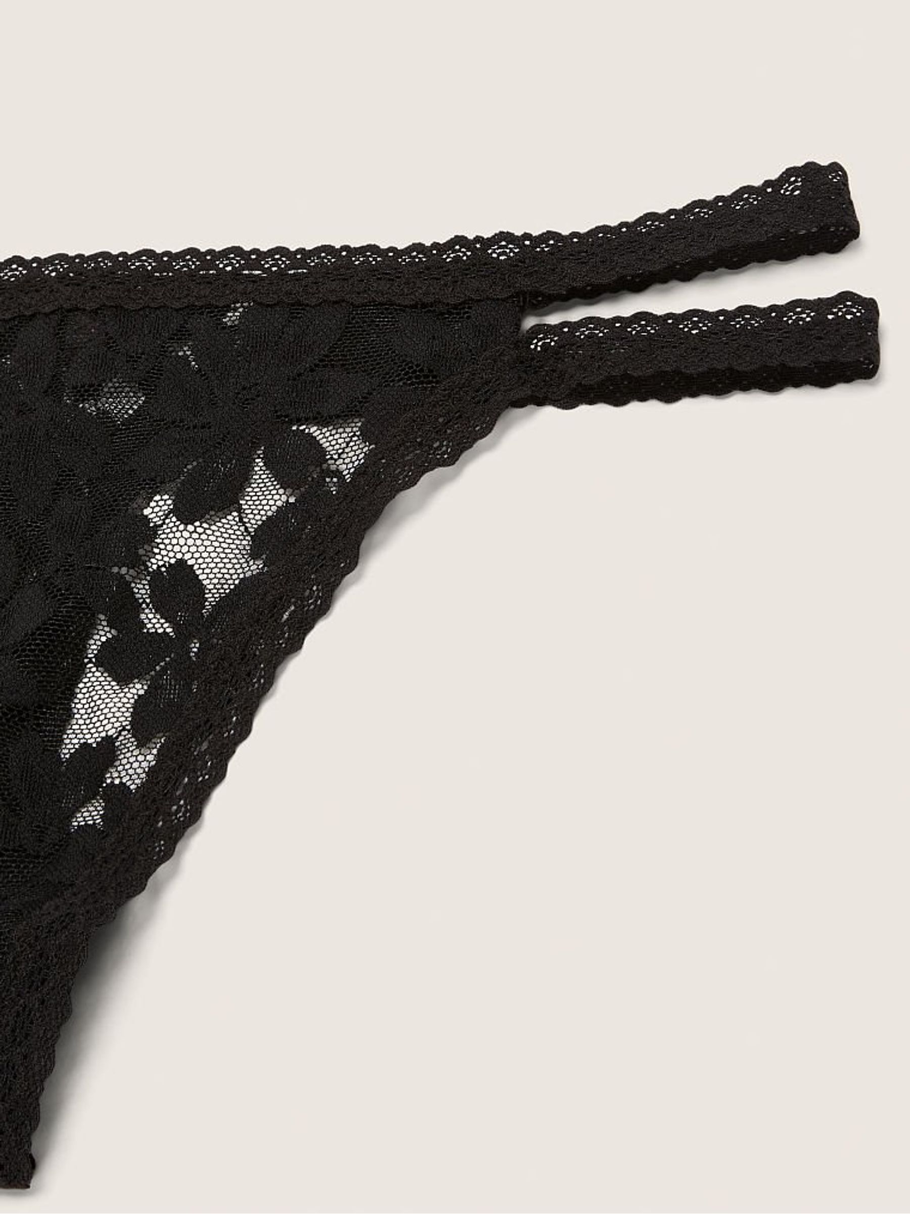 Pure Black Strappy Lace Thong Knickers - Image 2 of 2