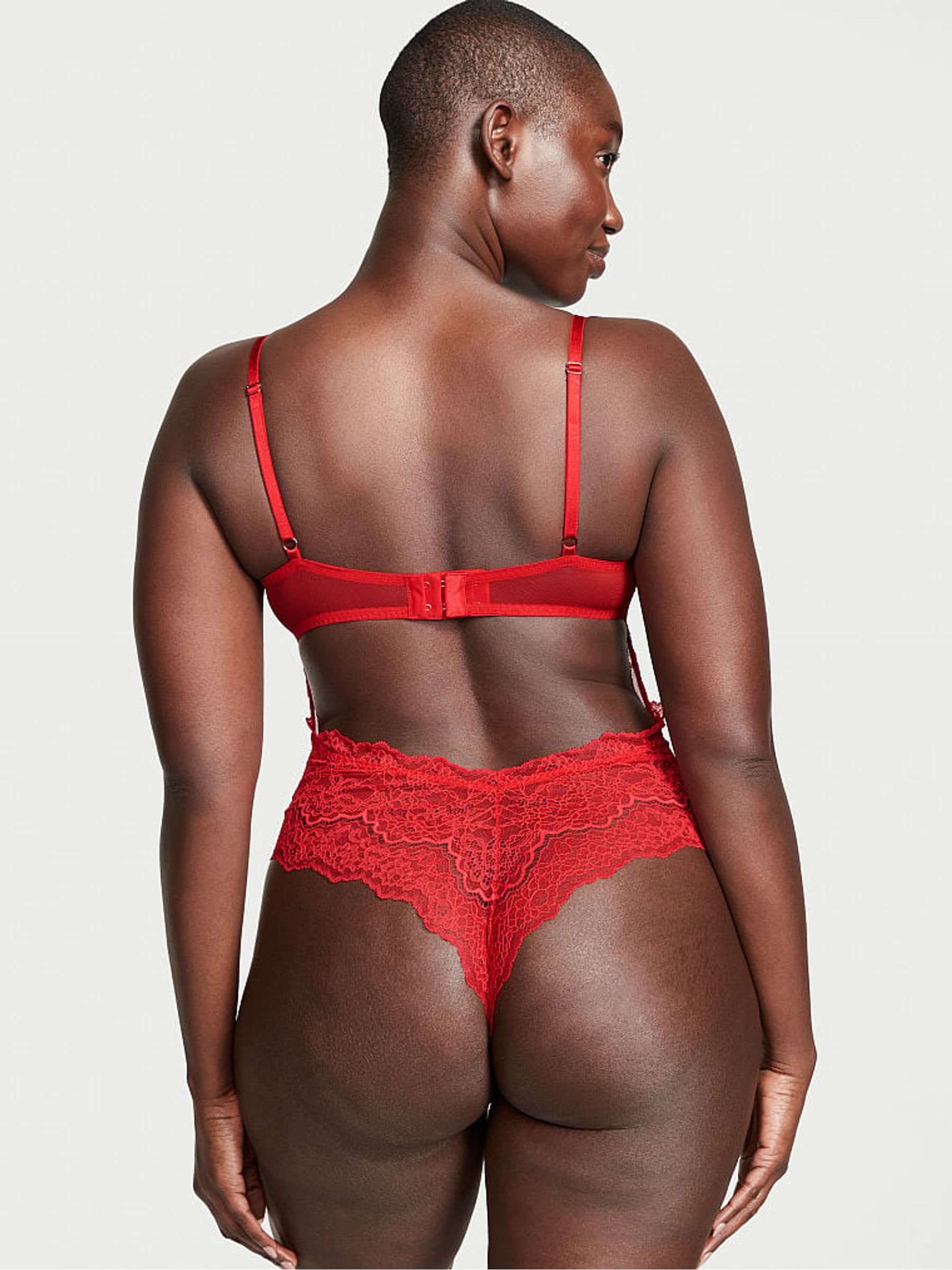 Lipstick Red Lace Unlined Balcony Bodysuit - Image 2 of 3