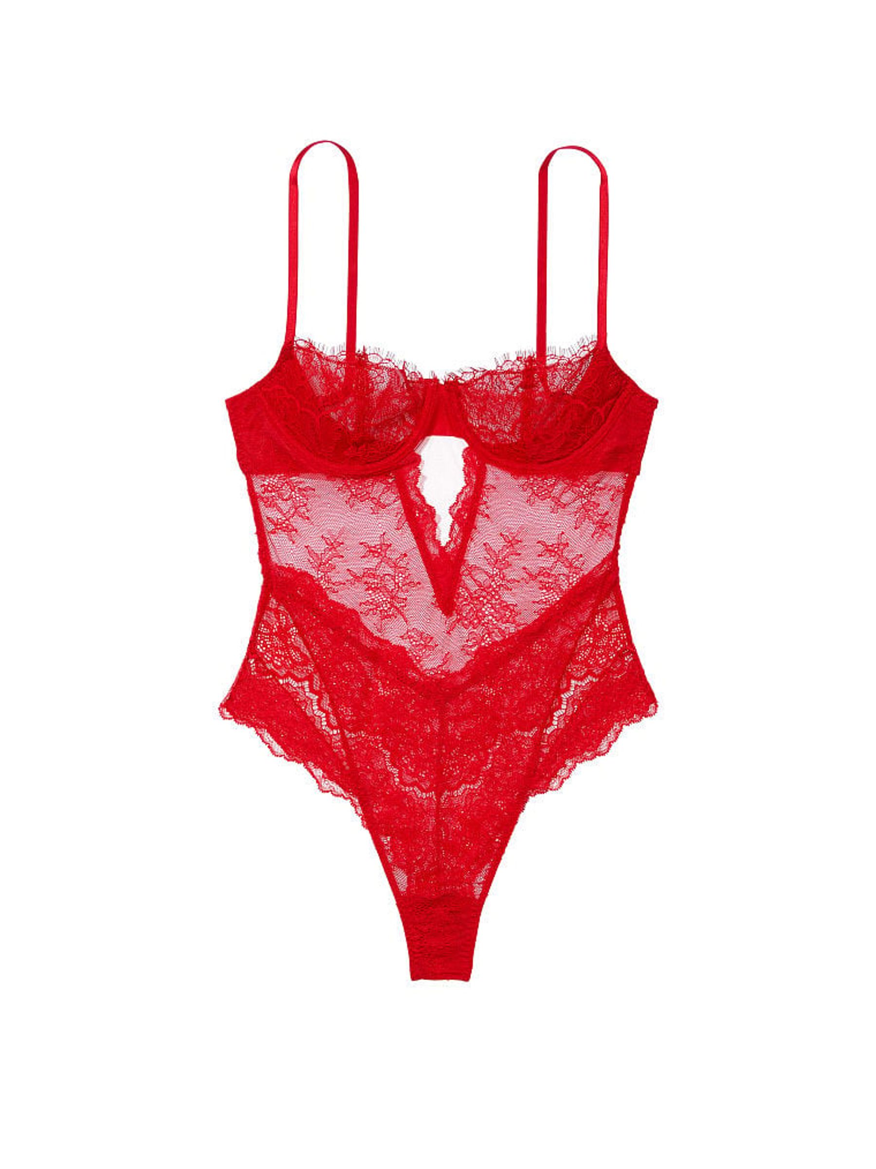Lipstick Red Lace Unlined Balcony Bodysuit - Image 3 of 3
