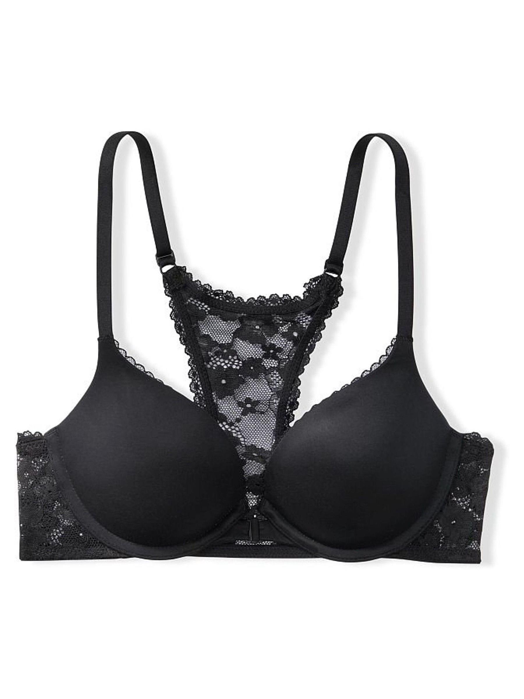 Black Lace Trim Front Fastening Push Up Bra Victoria's Secret UK