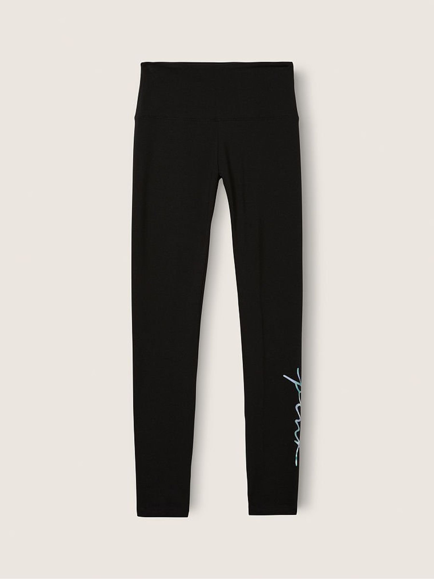 Pure Black With Script Tie Dye Print Fill Cotton High Waist Full Length Legging - Image 1 of 1