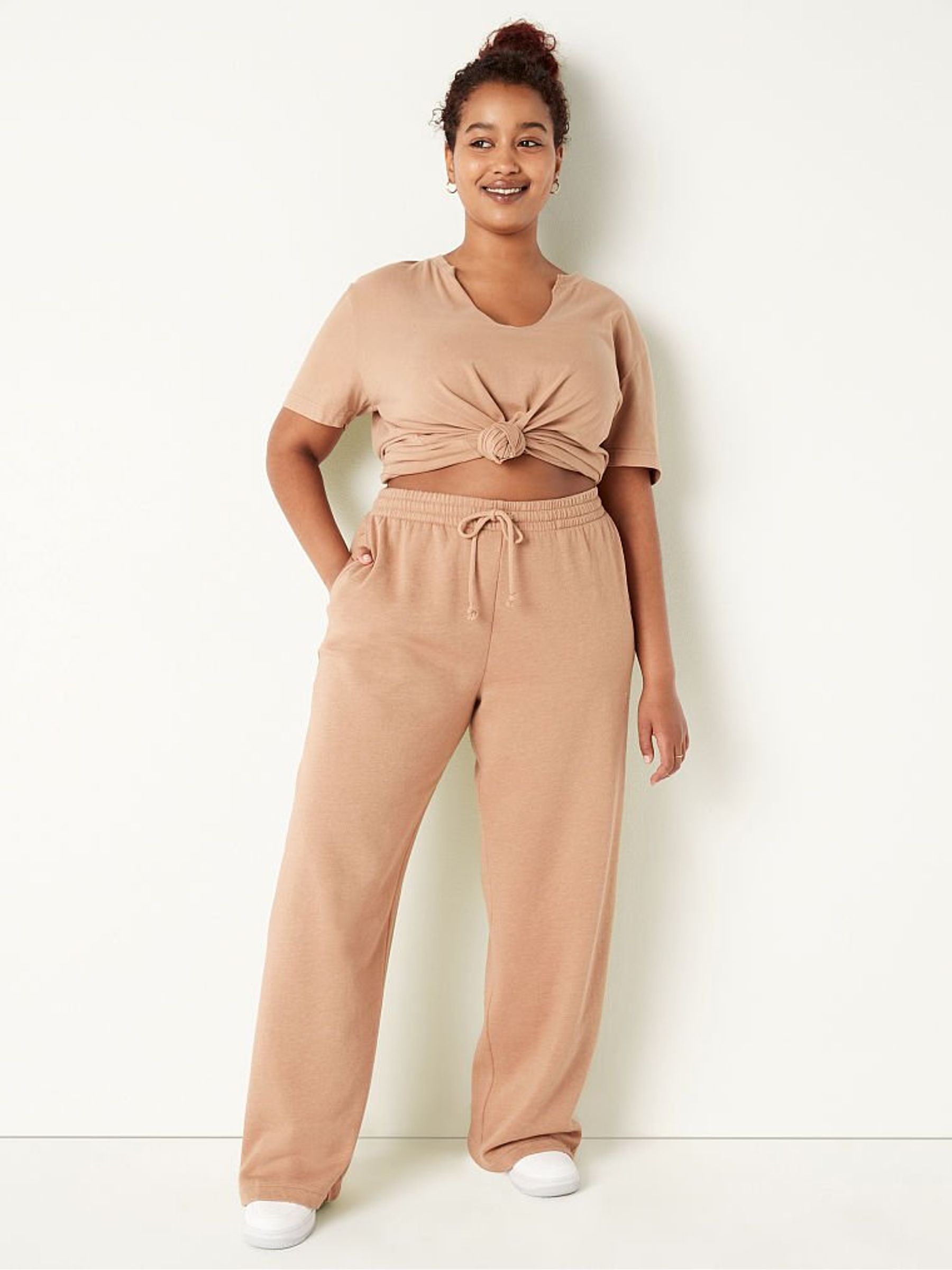 Mocha Latte Brown Wide Leg Full Length Jogger - Image 1 of 5