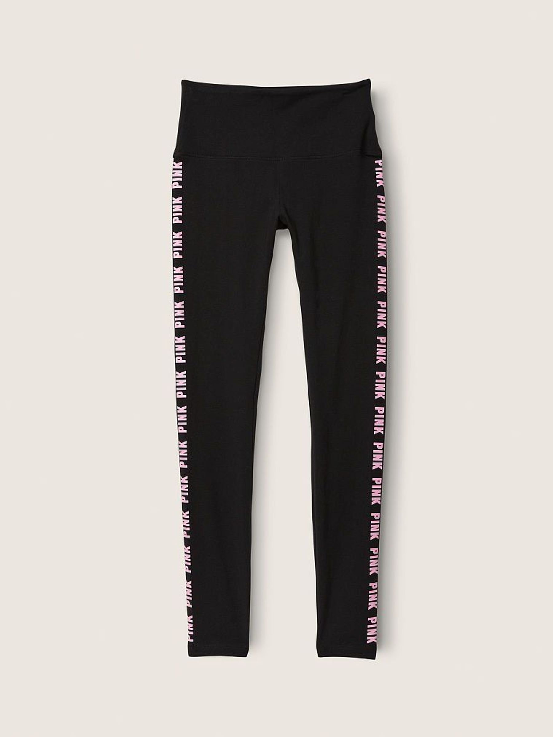Pure Black With Pink Ticking Cotton High Waist Full Length Legging - Image 1 of 4