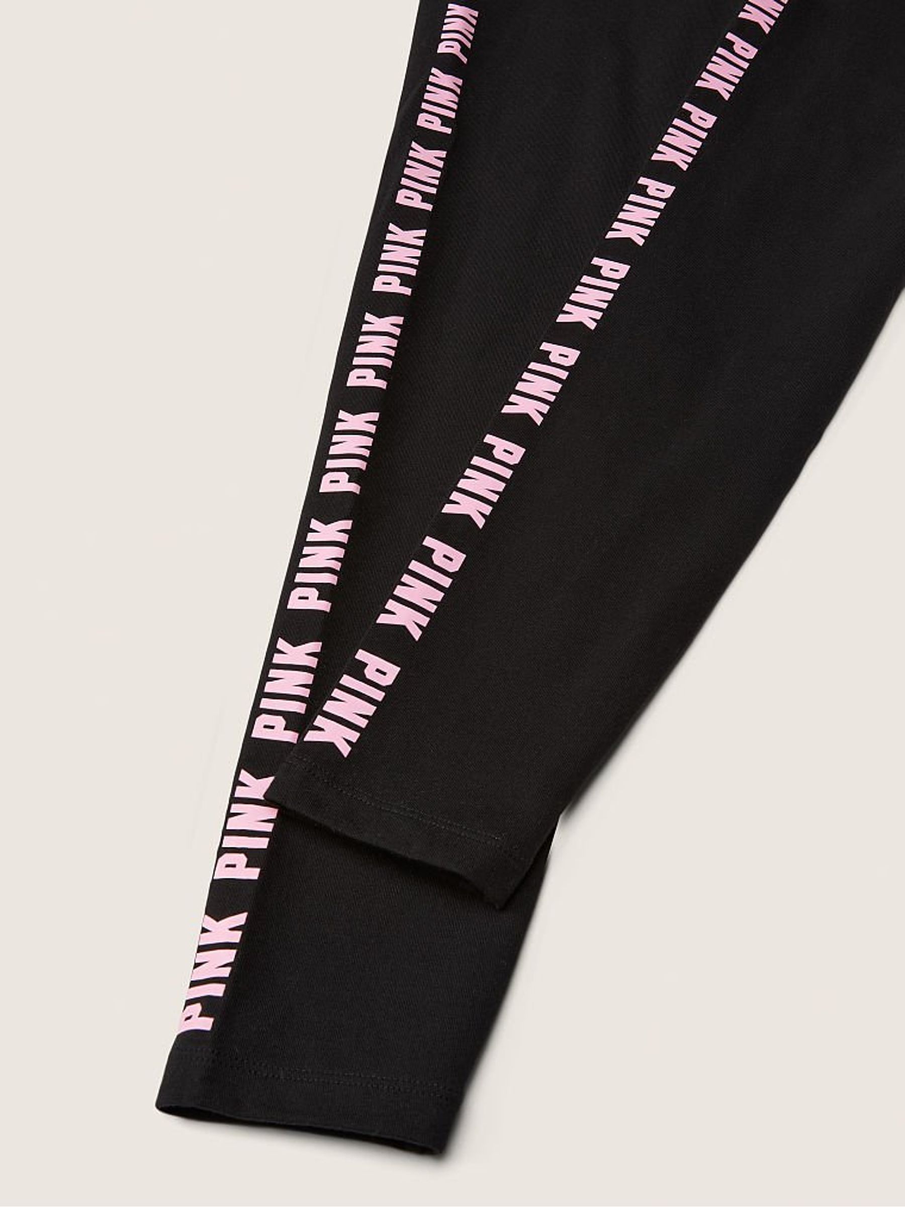 Pure Black With Pink Ticking Cotton High Waist Full Length Legging - Image 2 of 4