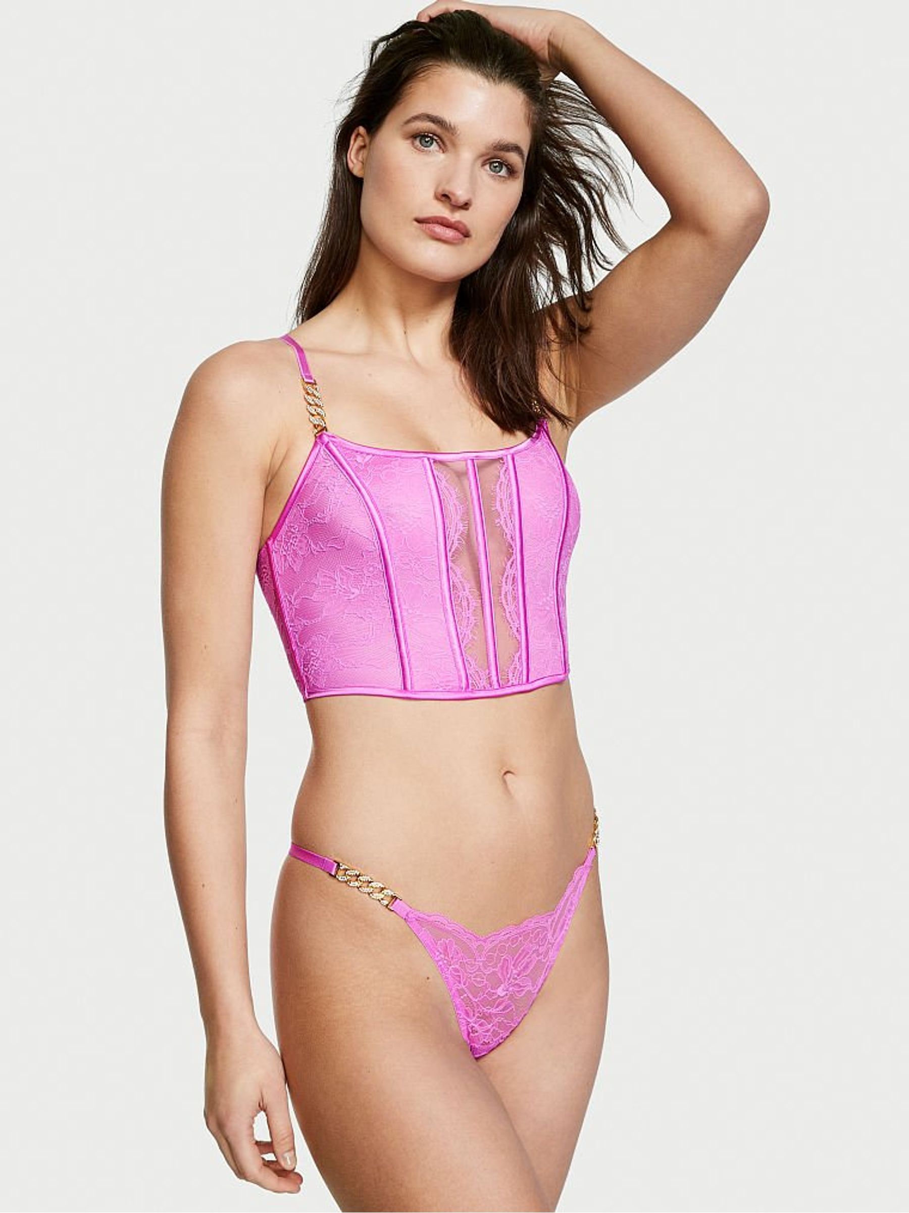 Berry Gelato Pink Chain Strap Lace Bra Top - Image 3 of 4