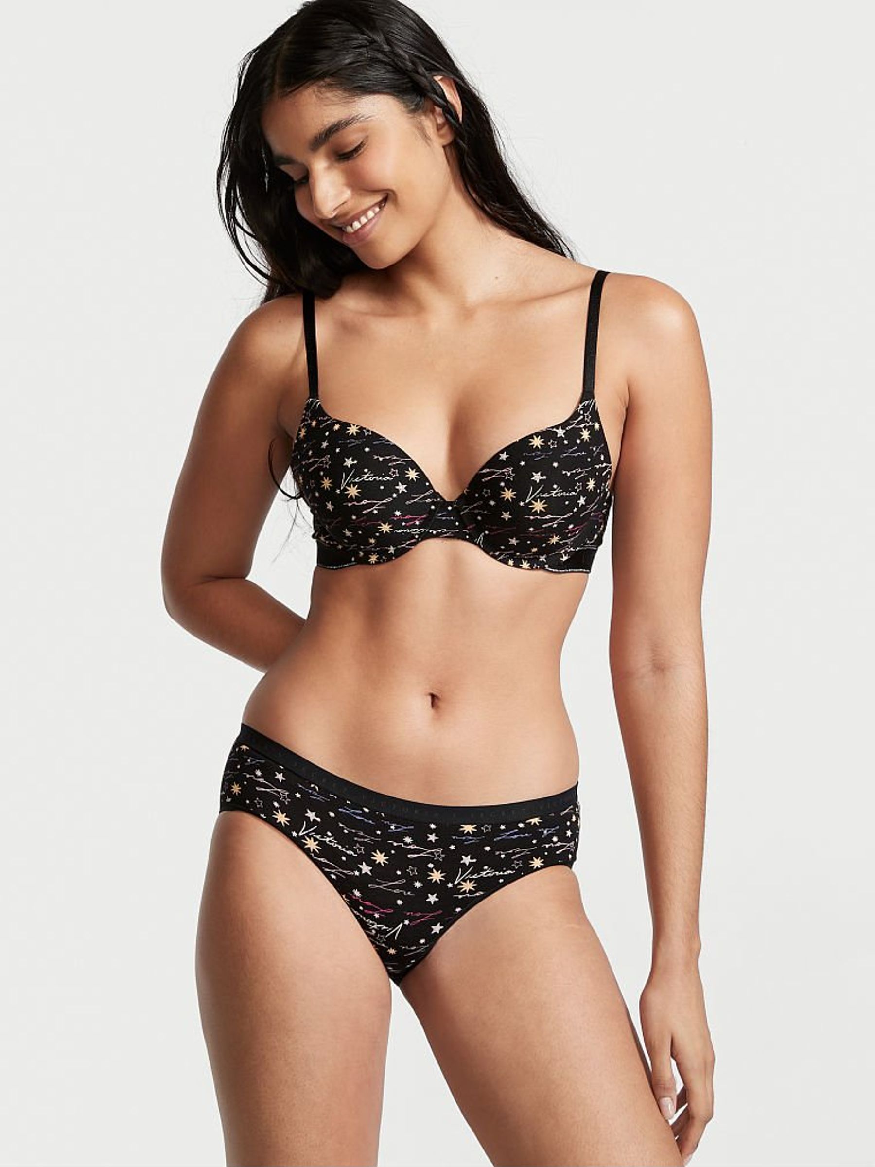 Black Script Perfect Shape Bra with Shimmer Logo Straps - Image 3 of 4