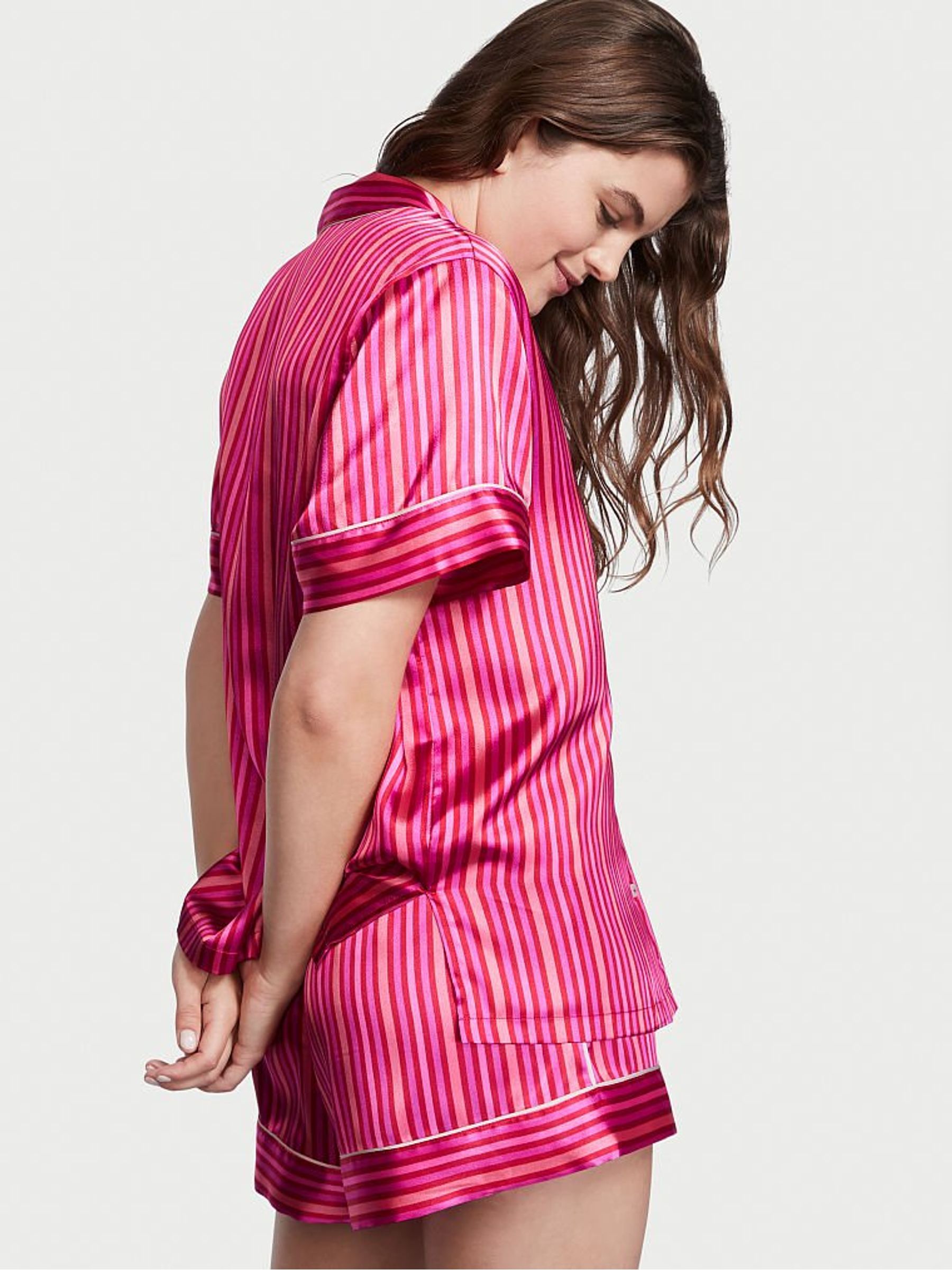 Red and Pink Stripe Satin Short Pyjamas - Image 2 of 4