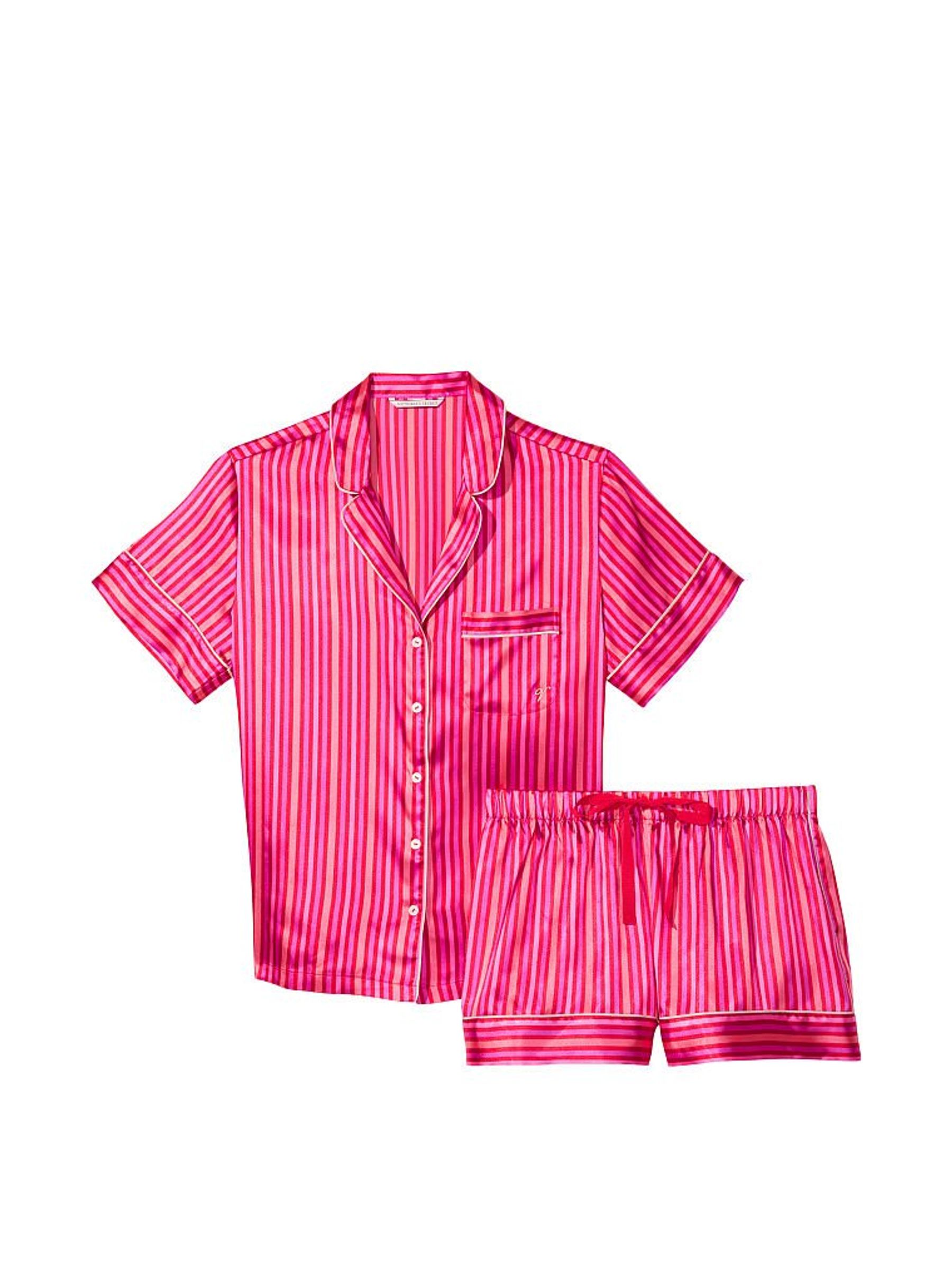 Red and Pink Stripe Satin Short Pyjamas - Image 3 of 4