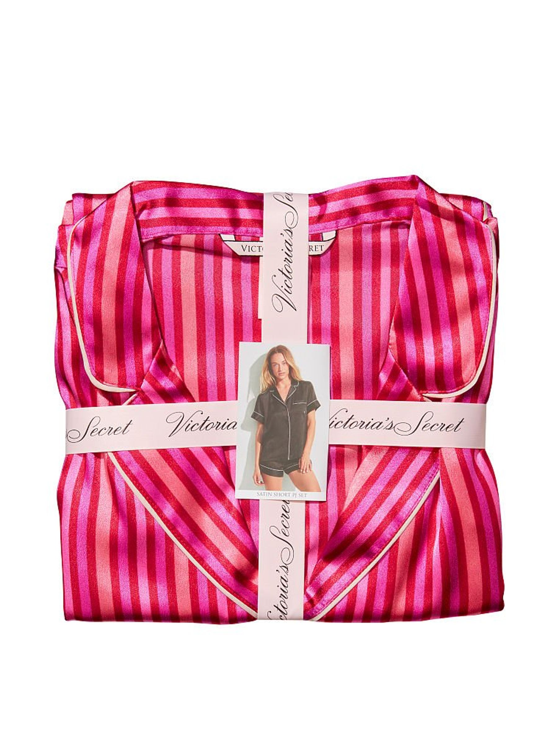 Red and Pink Stripe Satin Short Pyjamas - Image 4 of 4