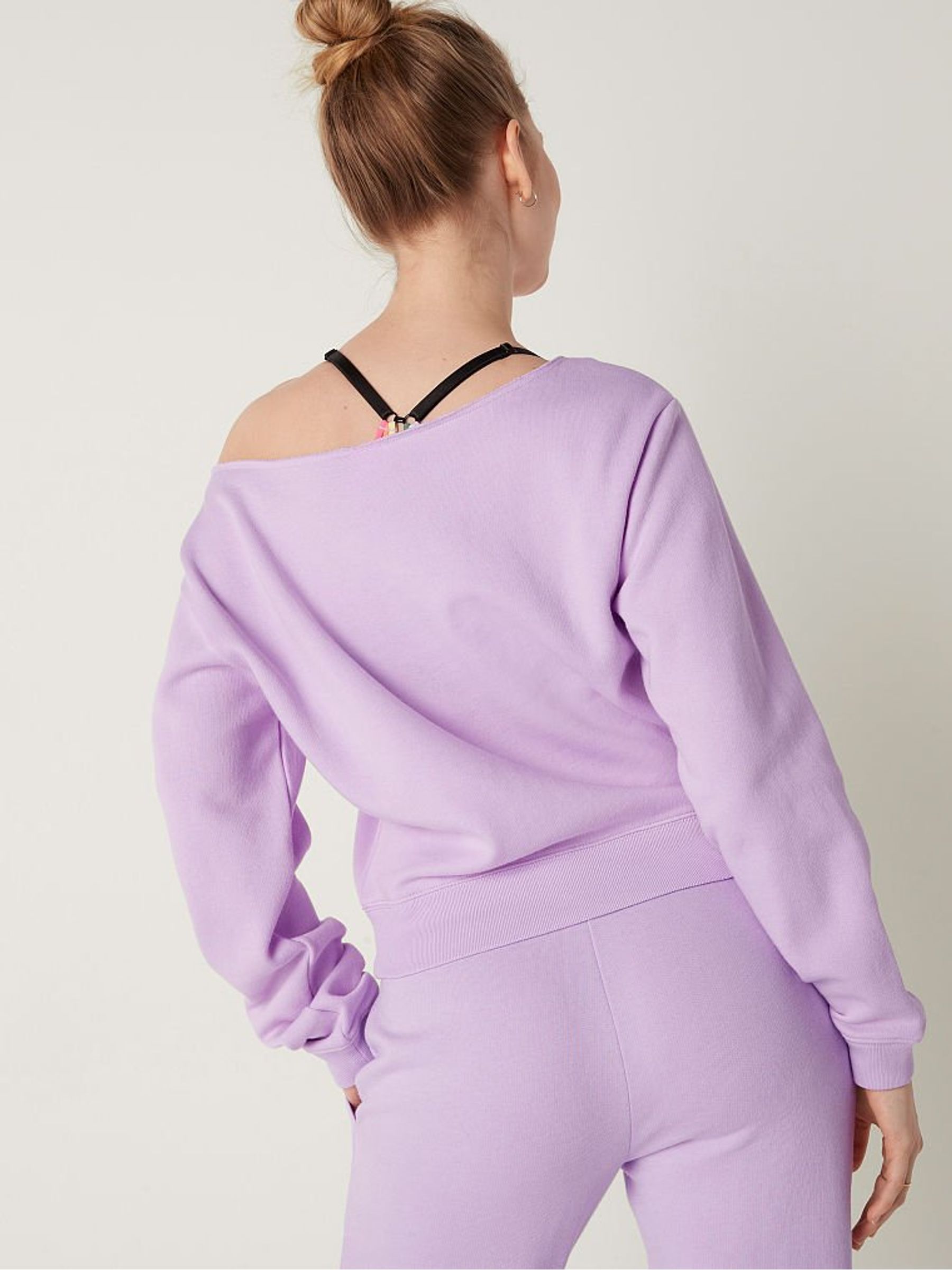 Purple Petal Shine Script Logo Everyday Lounge Off The Shoulder Sweatshirt - Image 2 of 4