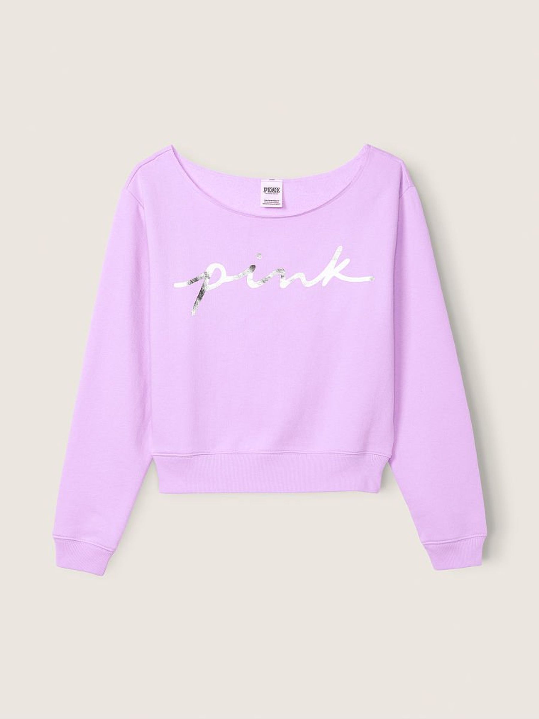 Purple Petal Shine Script Logo Everyday Lounge Off The Shoulder Sweatshirt - Image 3 of 4