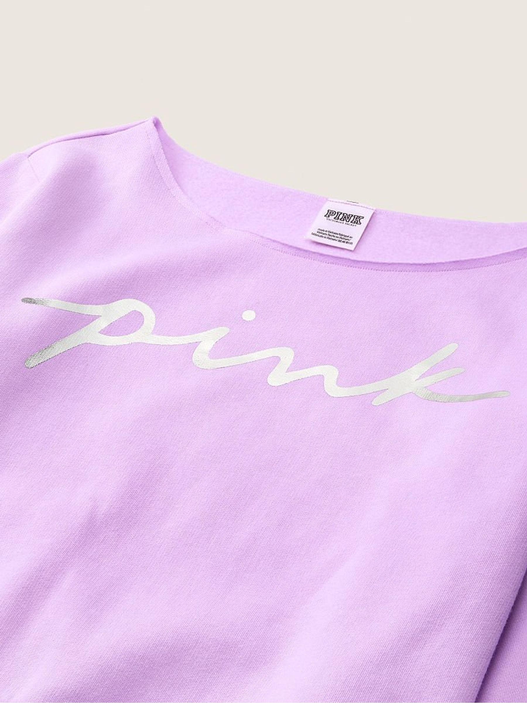 Purple Petal Shine Script Logo Everyday Lounge Off The Shoulder Sweatshirt - Image 4 of 4