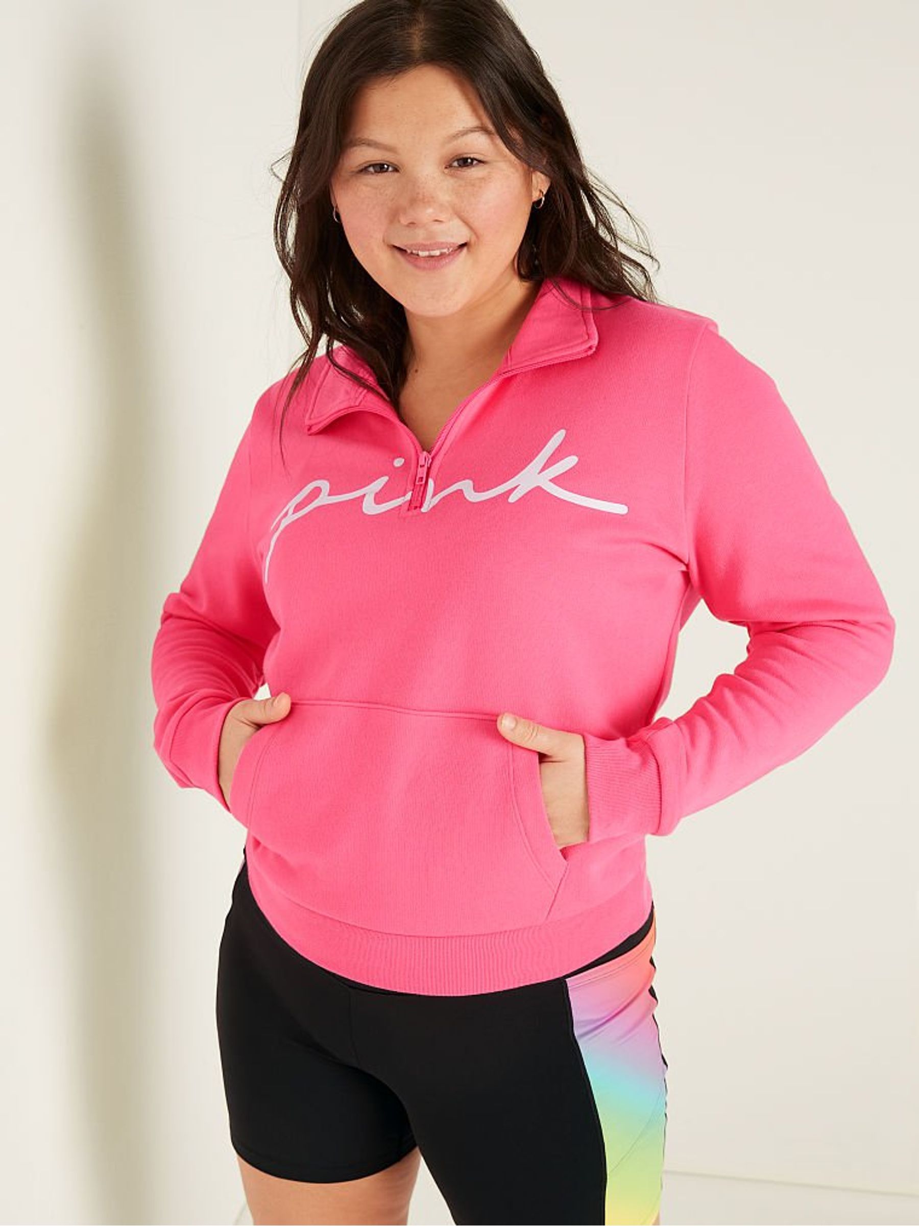 Capri Pink Script Logo Everyday Lounge Perfect QuarterZip Fleece - Image 1 of 4