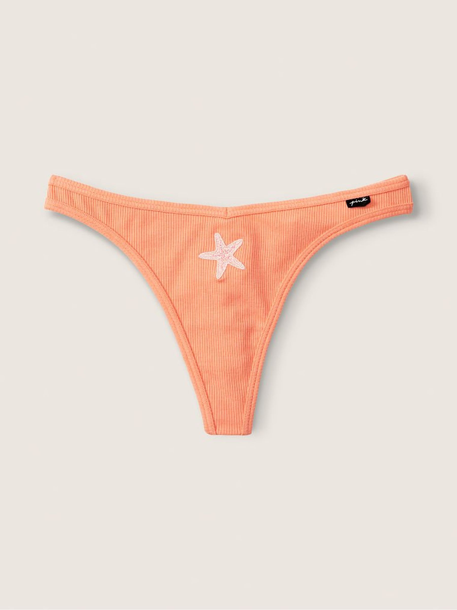 Coral Cream Orange Cotton Thong Knickers - Image 1 of 2