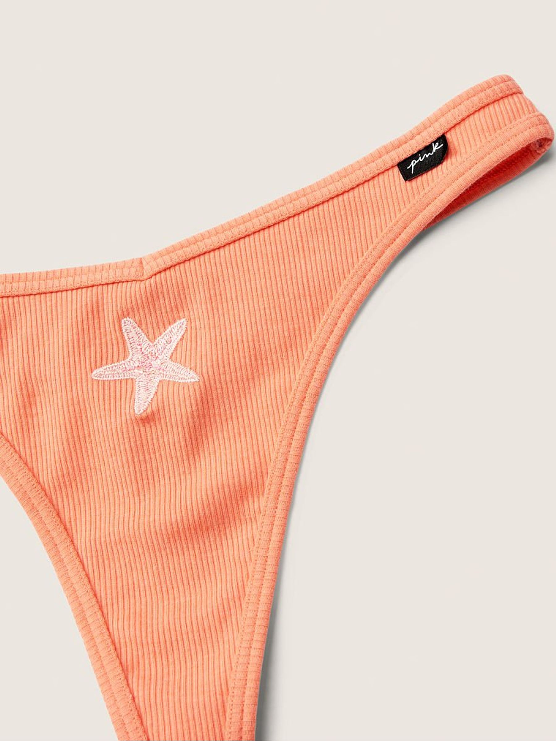 Coral Cream Orange Cotton Thong Knickers - Image 2 of 2