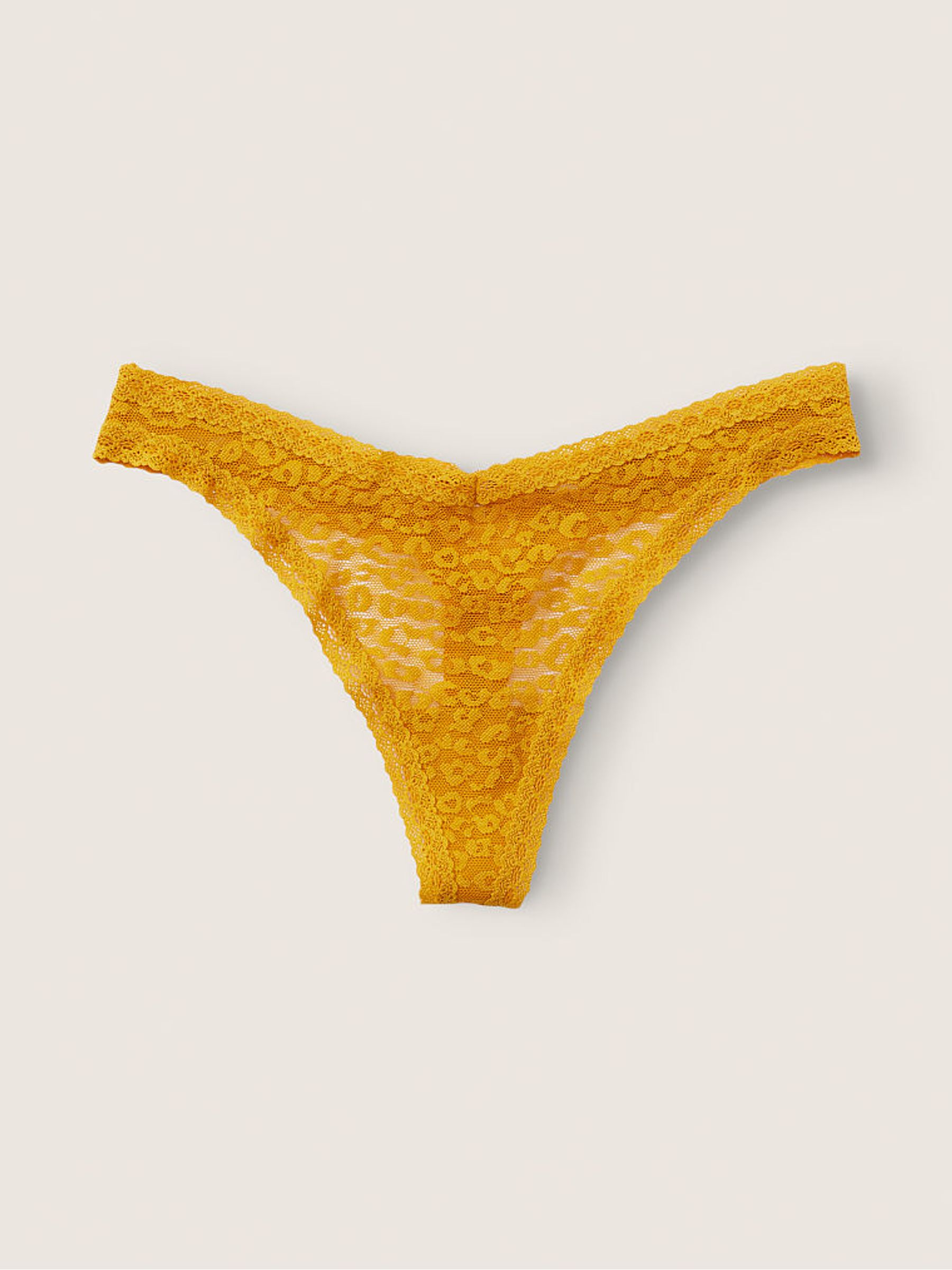 Golden Mustard Yellow Lace Logo Thong Knickers - Image 1 of 2 Golden Mustard Yellow Lace Logo Thong Knickers - Image 1 of 2