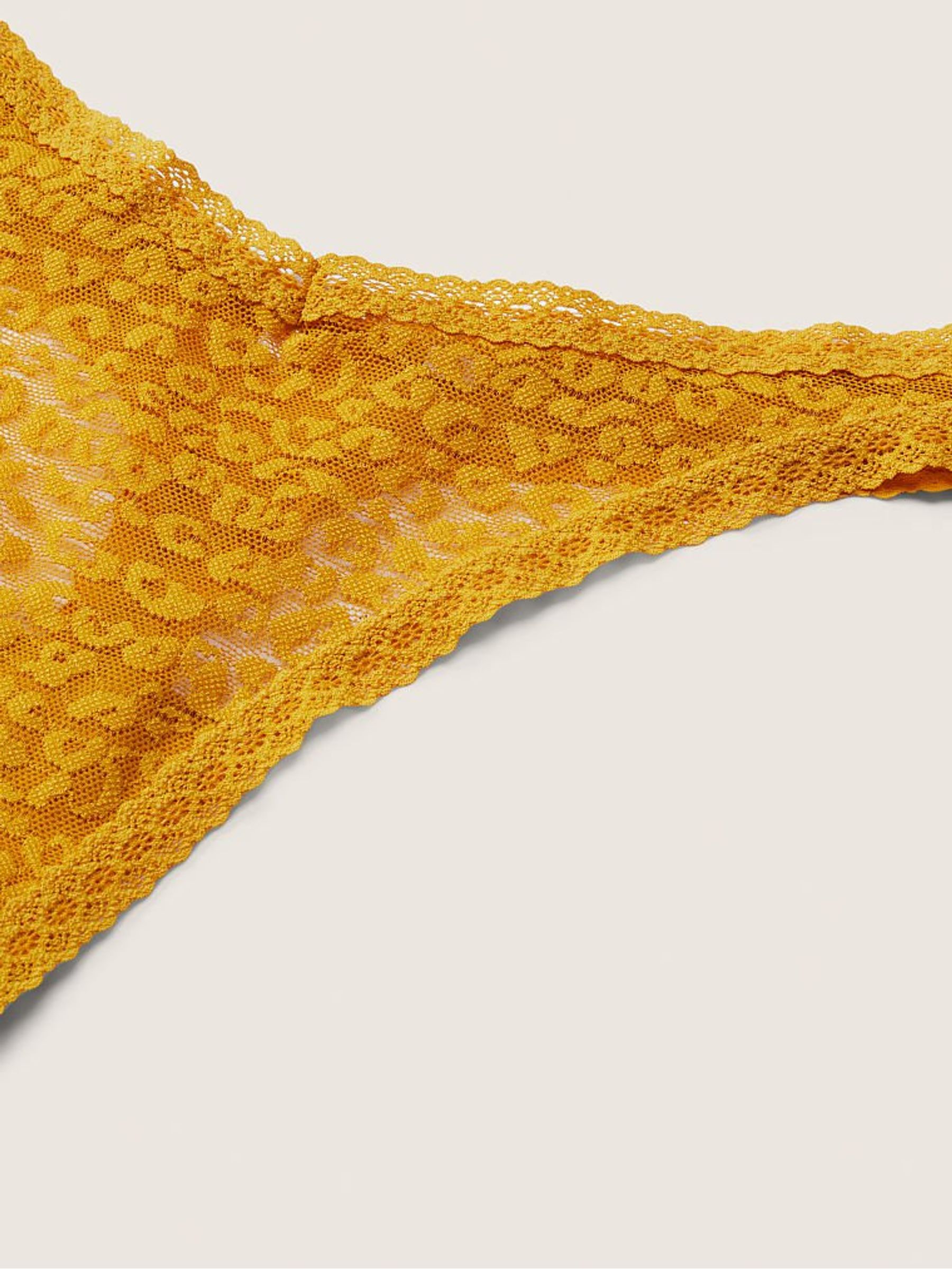 Golden Mustard Yellow Lace Logo Thong Knickers - Image 2 of 2