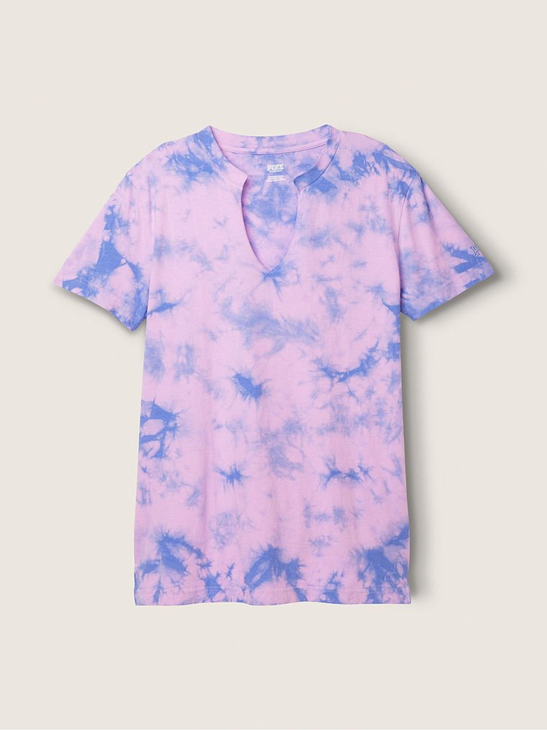 Purple Petal/ Blue Tie Dye Campus Short Sleeve Notch Neck Tee - Image 3 of 4
