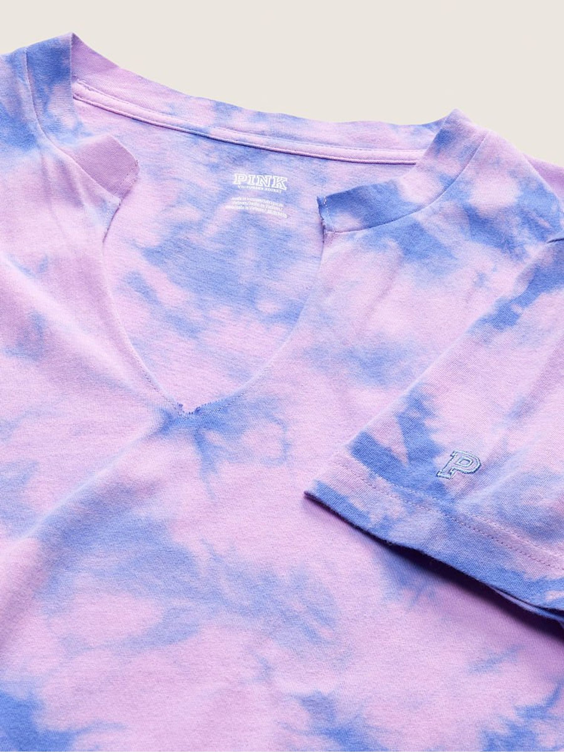 Purple Petal/ Blue Tie Dye Campus Short Sleeve Notch Neck Tee - Image 4 of 4
