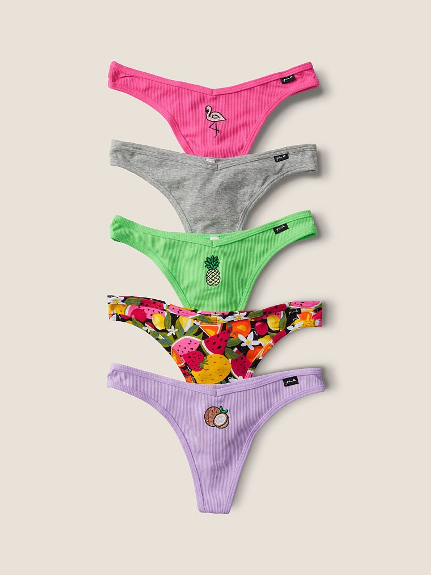 Fashion Pink Cotton Multipack Thong Knickers - Image 1 of 1