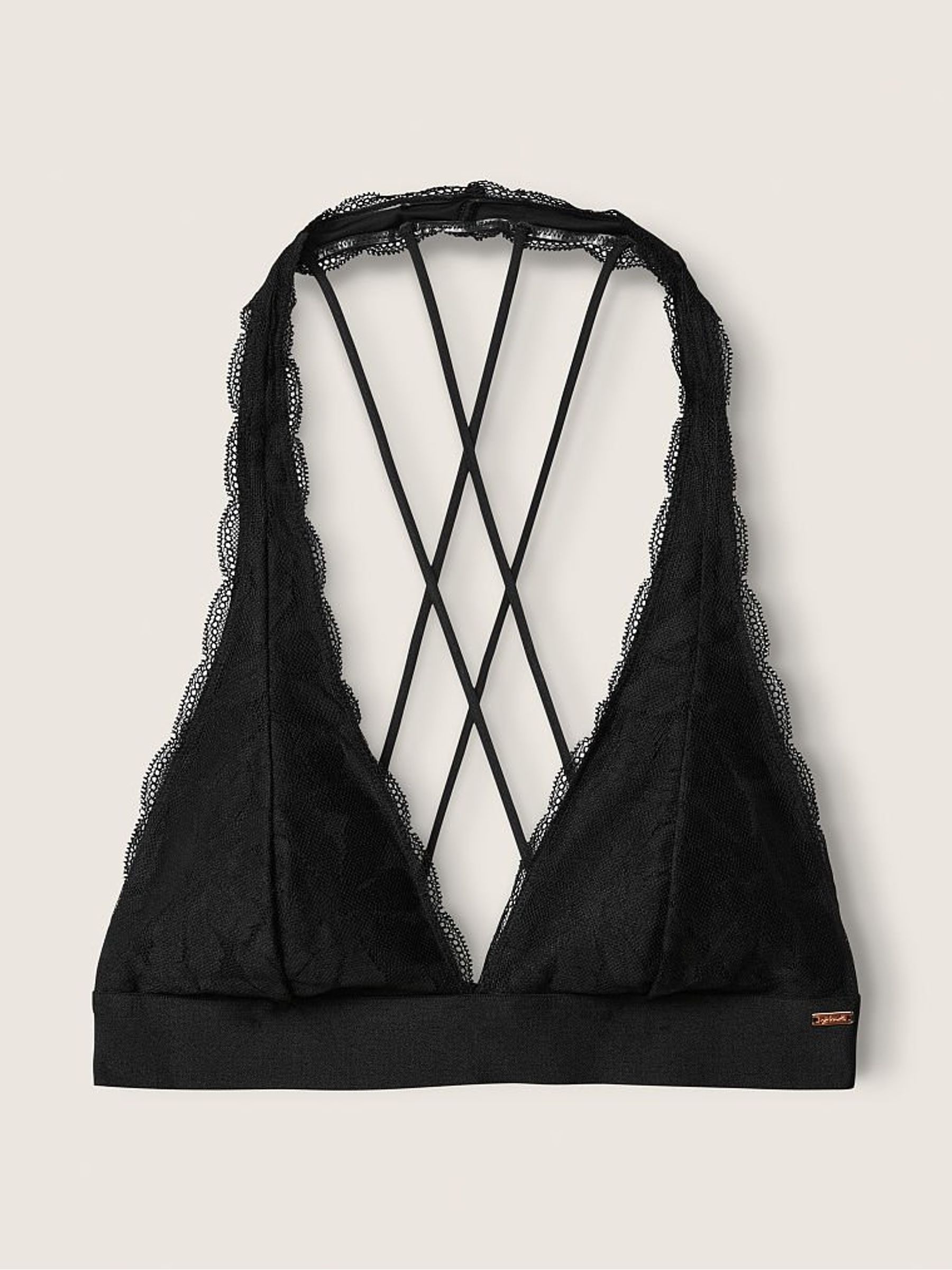 Pure Black Lace Strappy Back Halterneck Bralette - Image 3 of 4