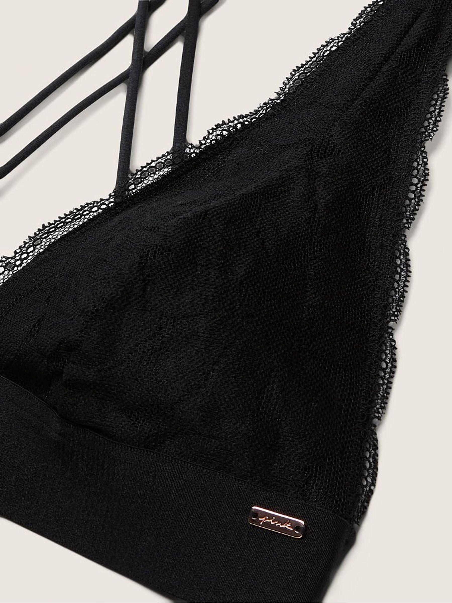 Pure Black Lace Strappy Back Halterneck Bralette - Image 4 of 4