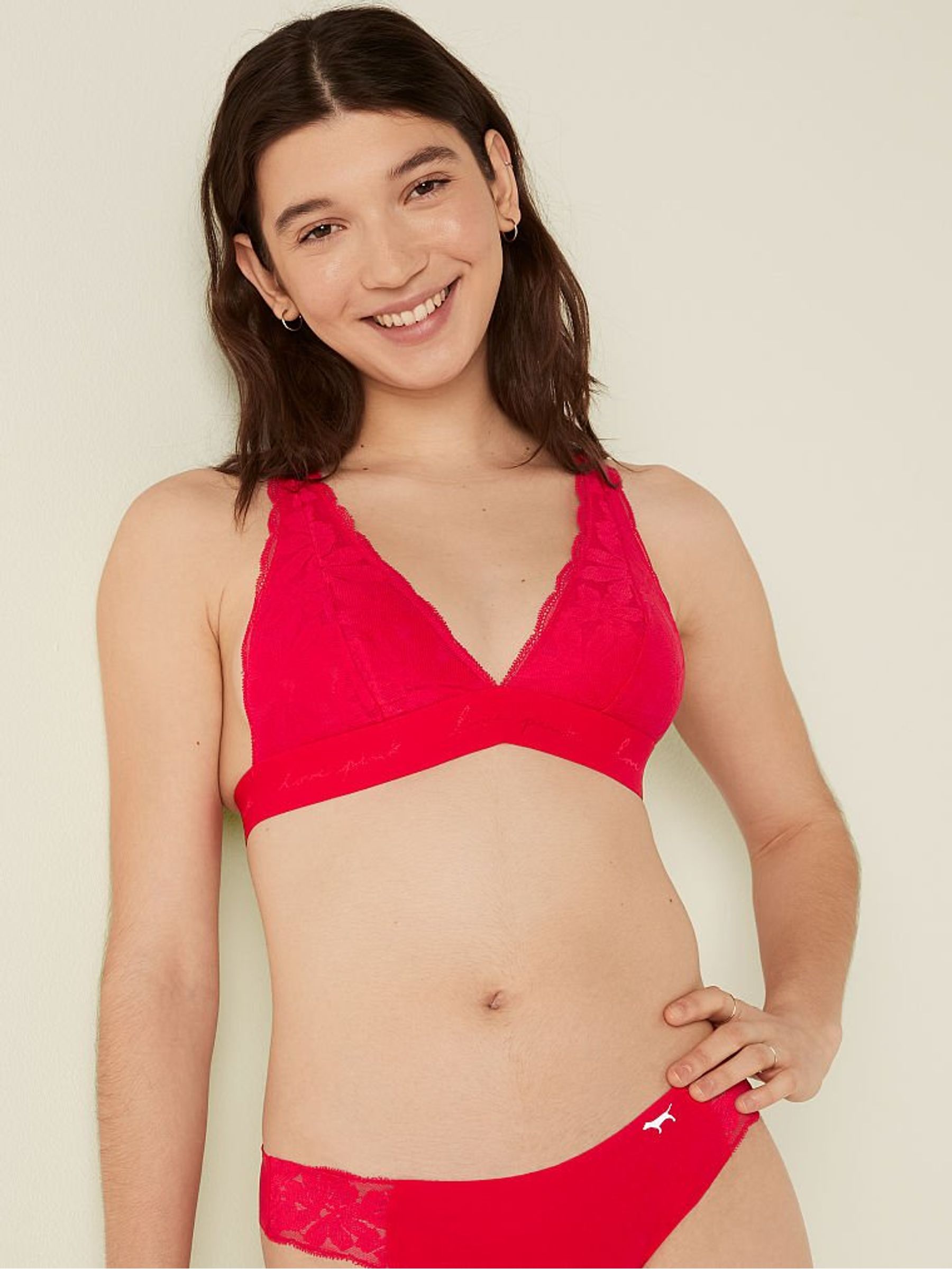 Red Pepper Lace Strappy Back Halterneck Bralette - Image 1 of 4