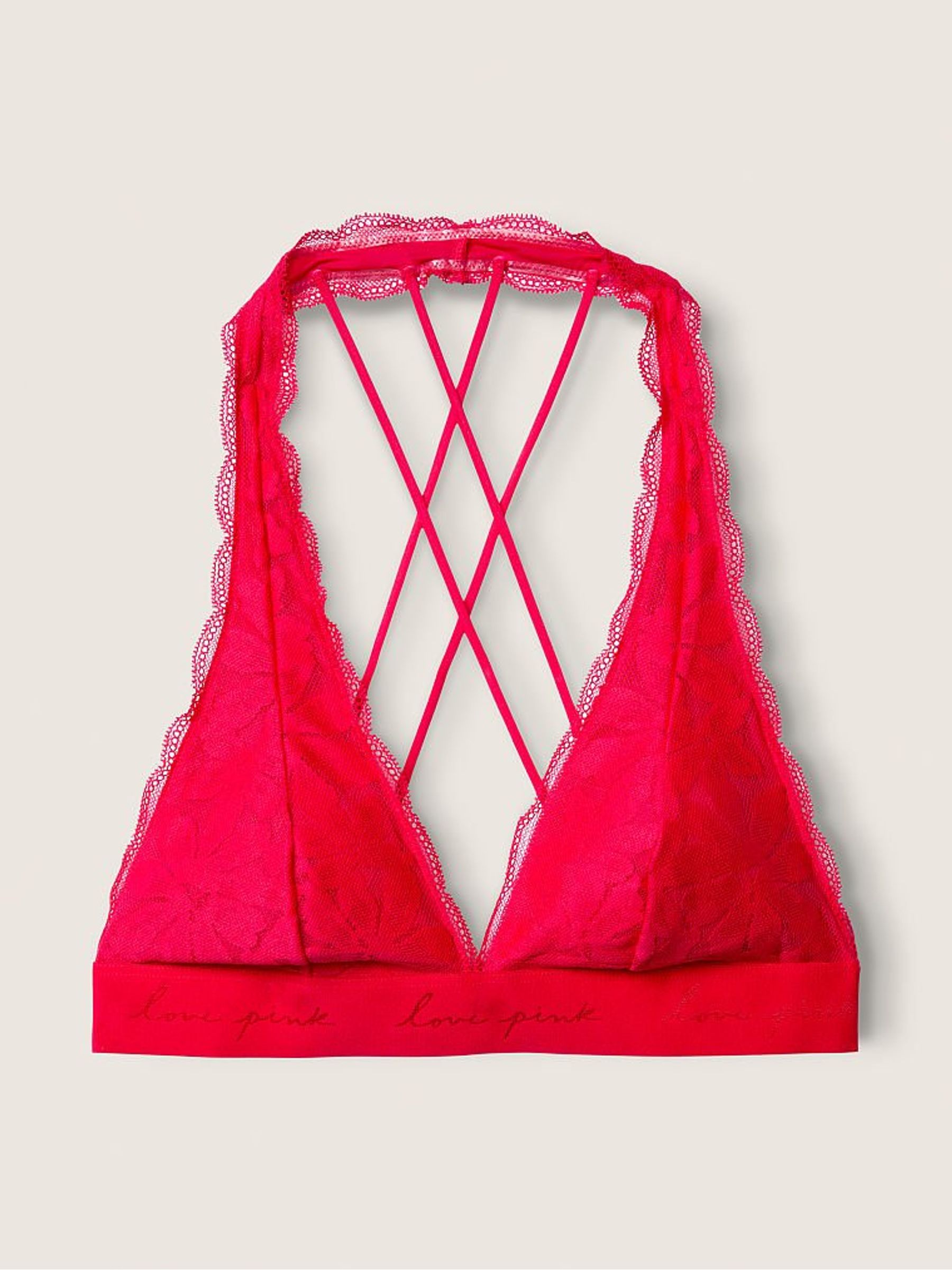 Red Pepper Lace Strappy Back Halterneck Bralette - Image 3 of 4