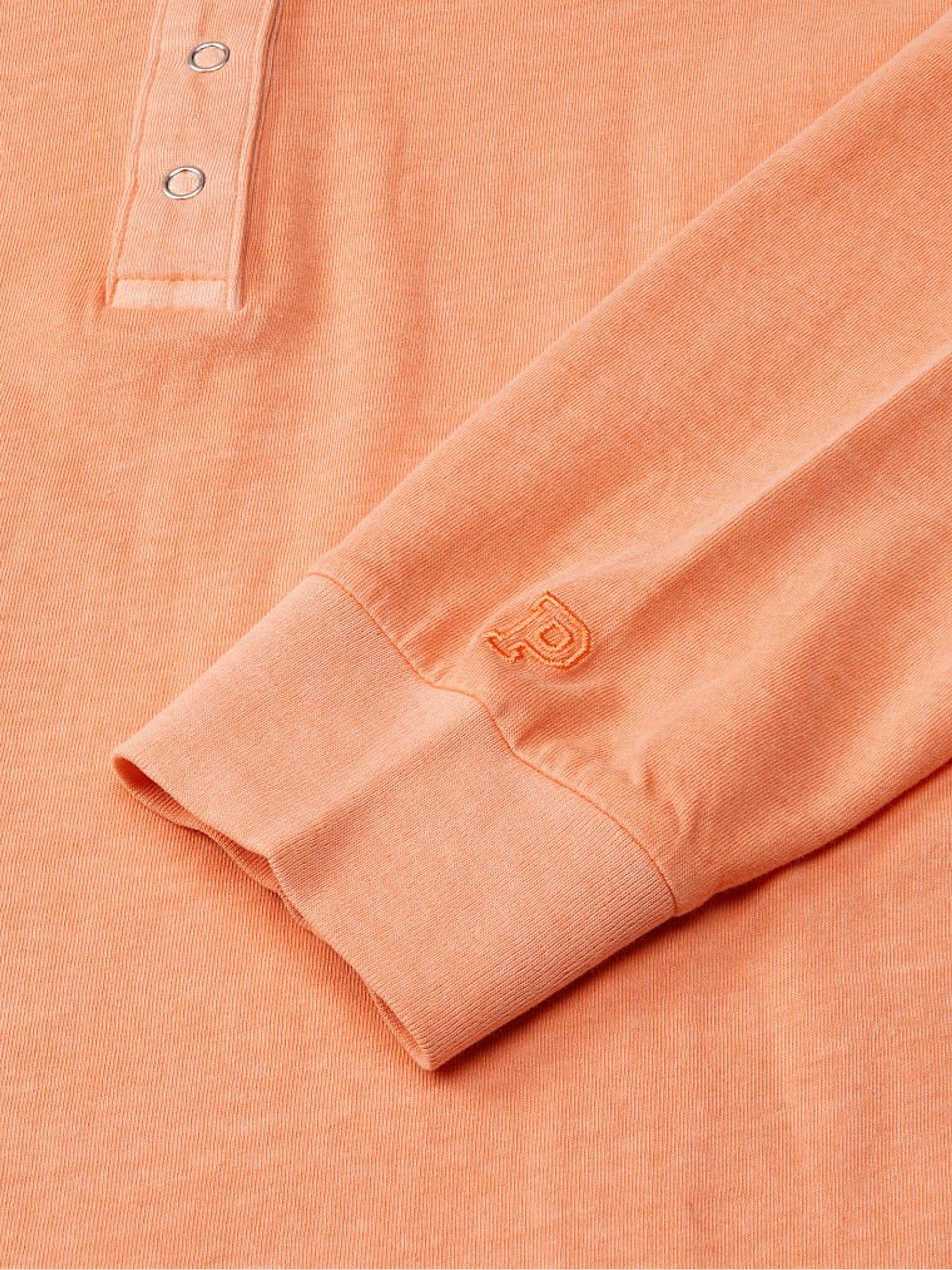 Coral Cream Wash Cotton Cropped Long Sleeve Campus Henley TShirt - Image 4 of 4 Coral Cream Wash Cotton Cropped Long Sleeve Campus Henley TShirt - Image 4 of 4