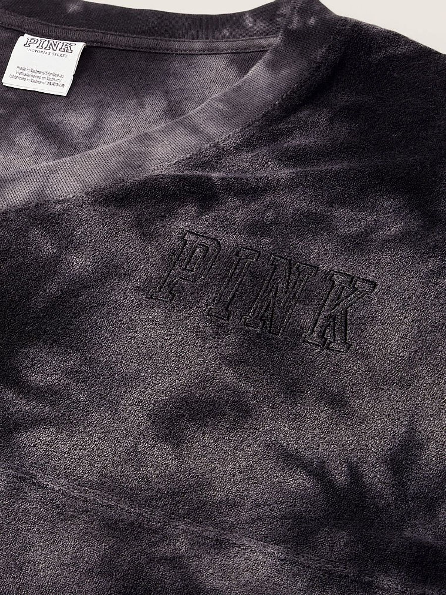 Pure Black Cloudy Tie Dye Varsity Beach Terry V Neck - Image 4 of 4 Pure Black Cloudy Tie Dye Varsity Beach Terry V Neck - Image 4 of 4