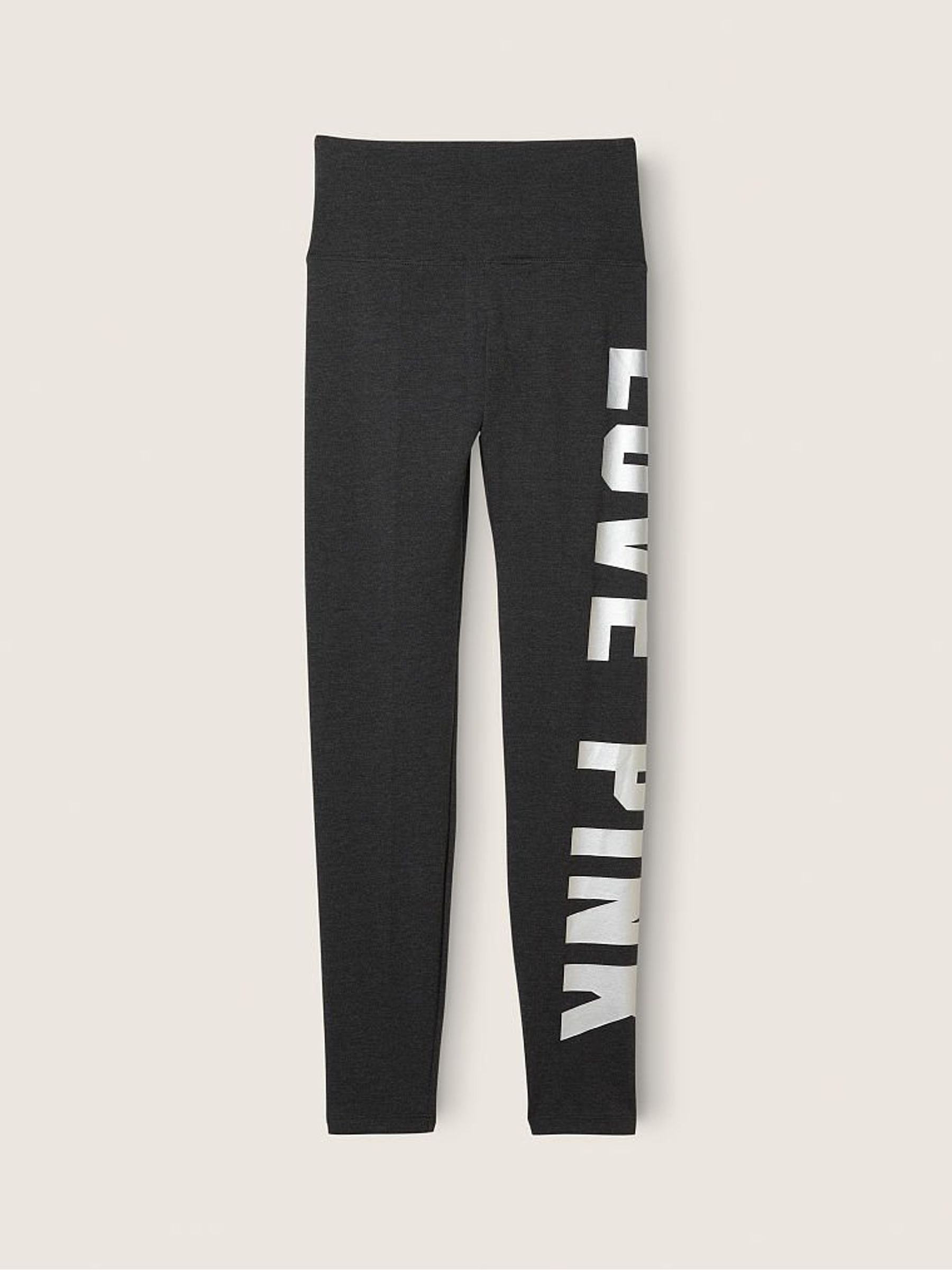 Pure Black Love Pink Cotton High Waist Full Length Leggings - Image 3 of 4
