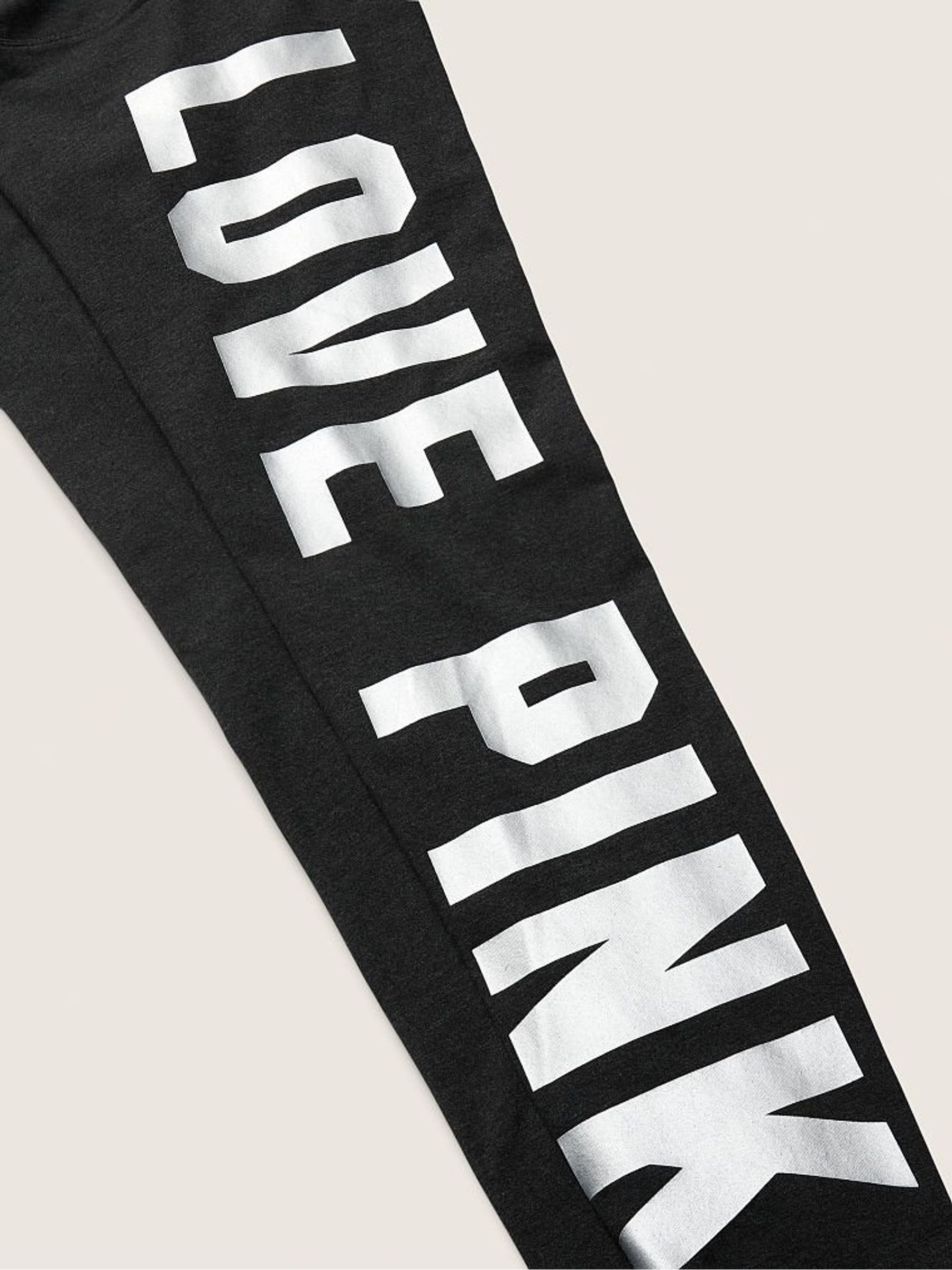 Pure Black Love Pink Cotton High Waist Full Length Leggings - Image 4 of 4