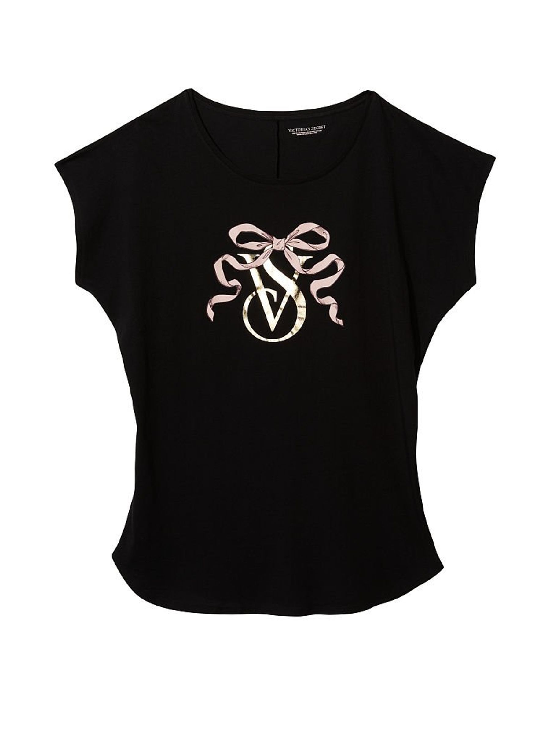 Black With Gold Foil Bow Graphic Cotton Pyjama Top - Image 3 of 3