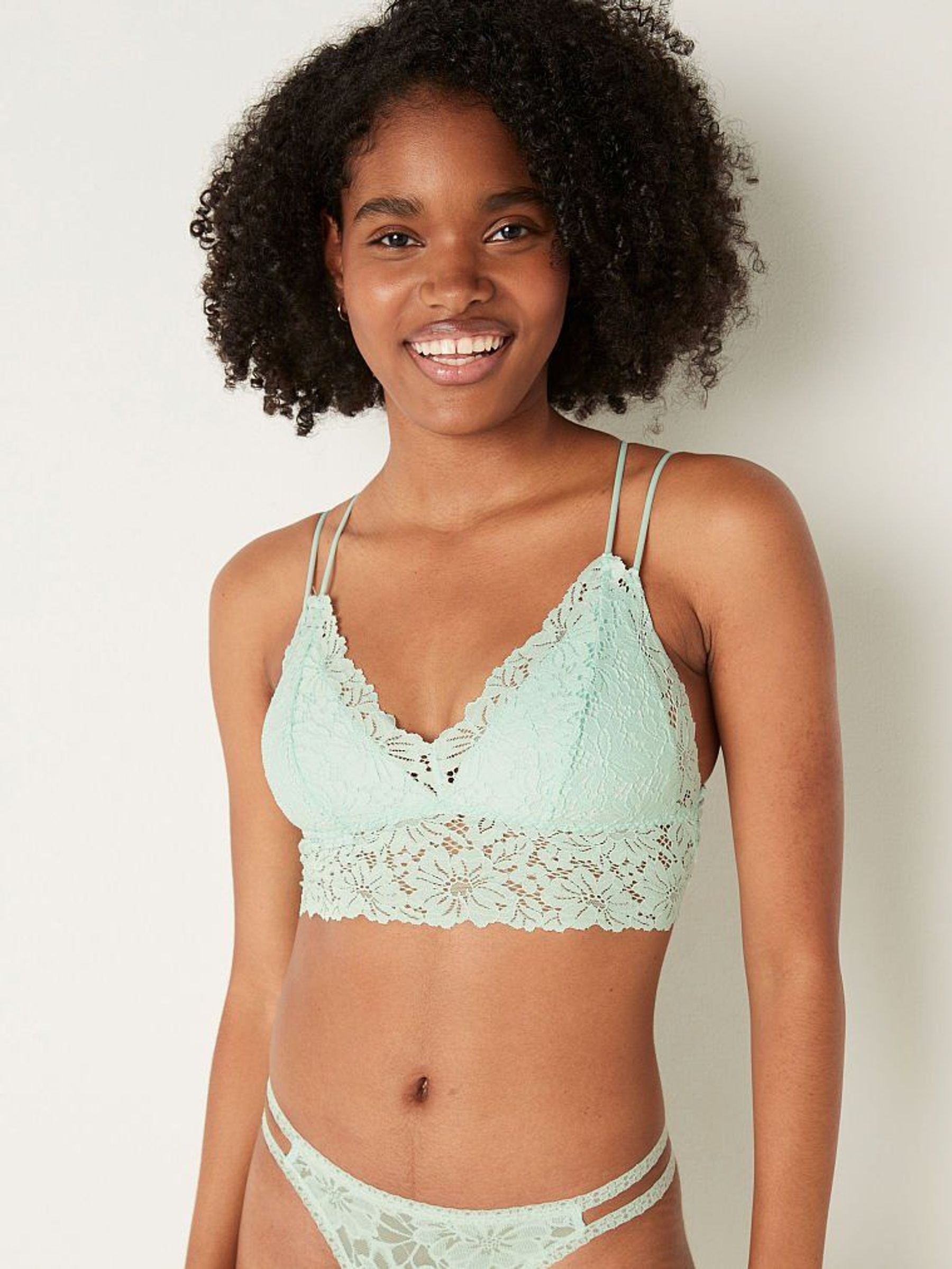 Glass Blue Lace Strappy Back Longline Bralette - Image 1 of 5
