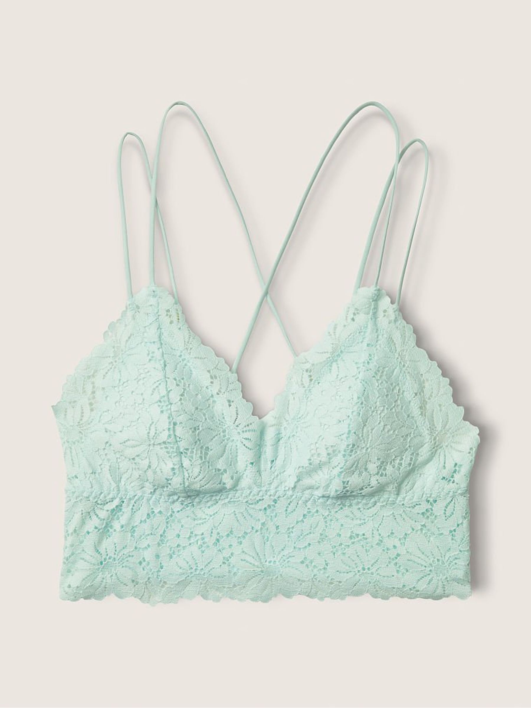 Glass Blue Lace Strappy Back Longline Bralette - Image 3 of 5