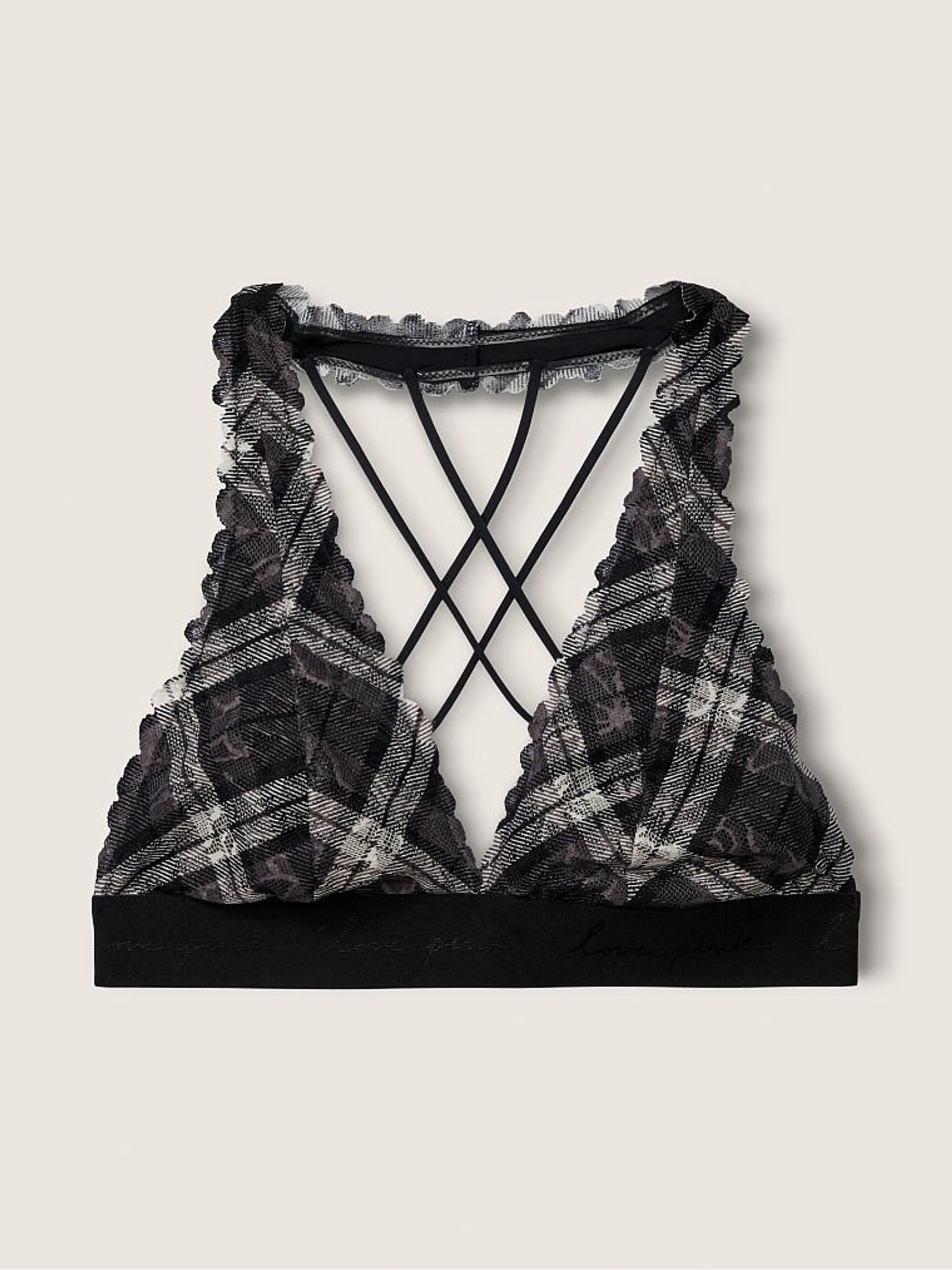 Grey Plaid Lace Halter Bralette - Image 4 of 4