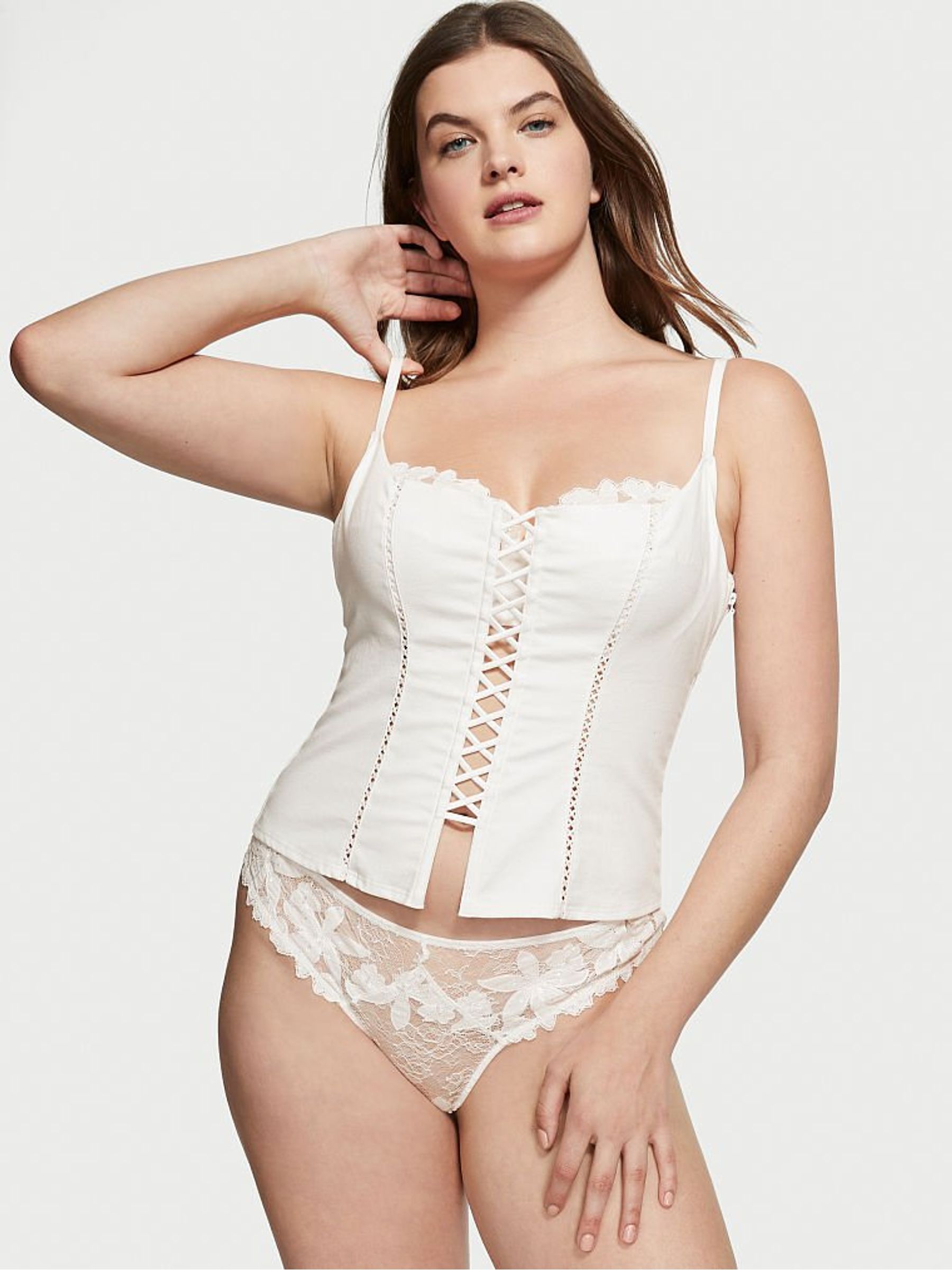 Coconut White Cotton Corset Top - Image 3 of 4