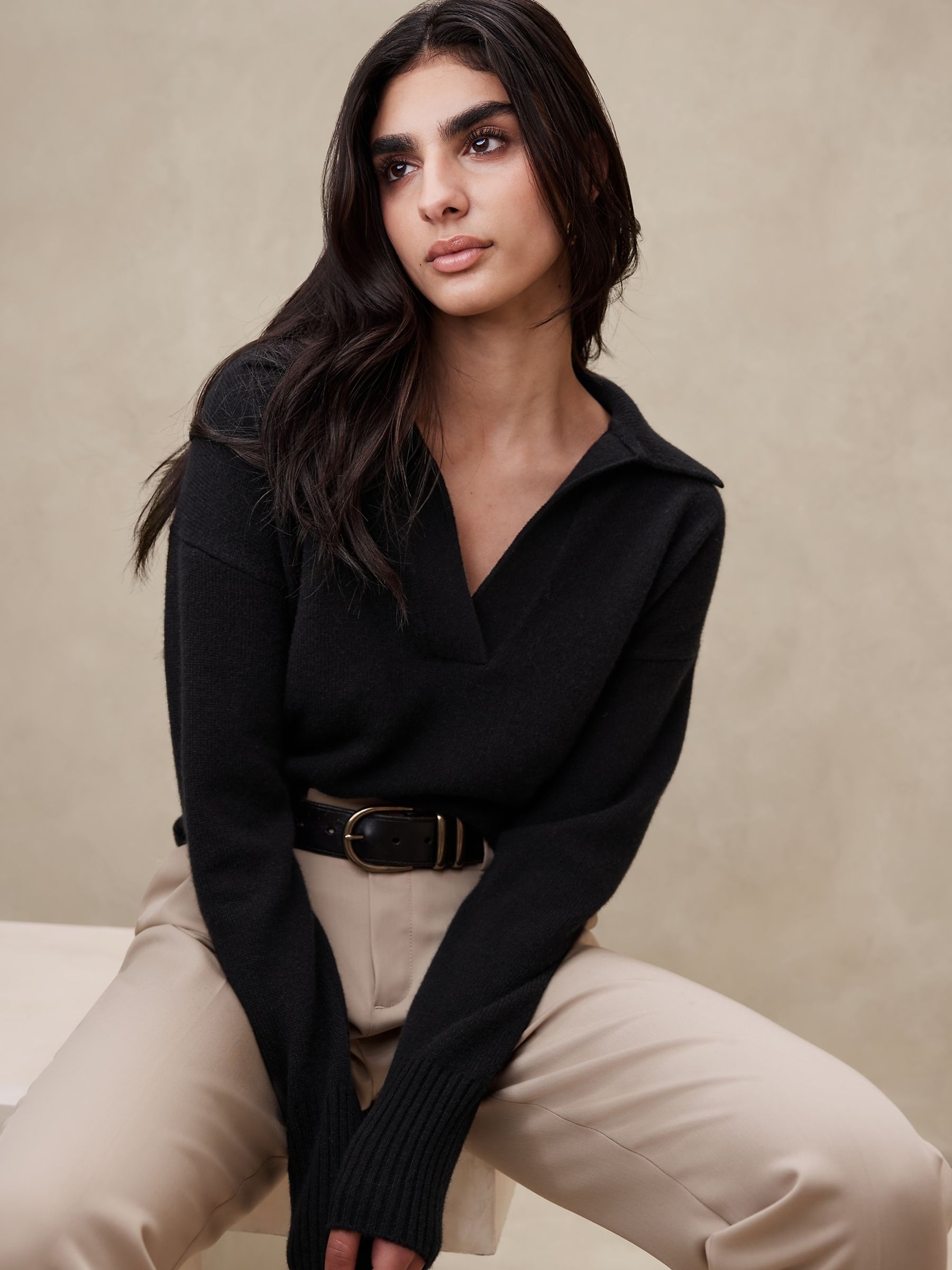 Banana Republic Black Luna Cashmere Jumper Polo - Image 1 of 1