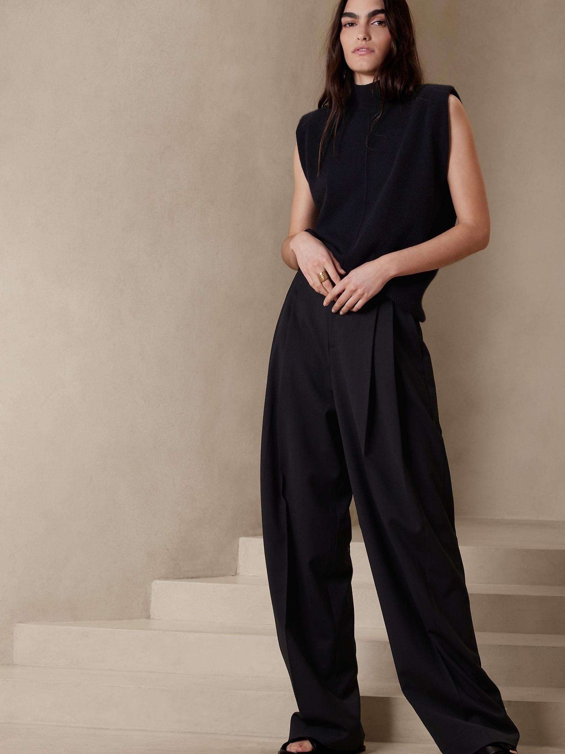 Banana Republic Black Siena Wide-Leg Italian Wool Trousers - Image 1 of 1