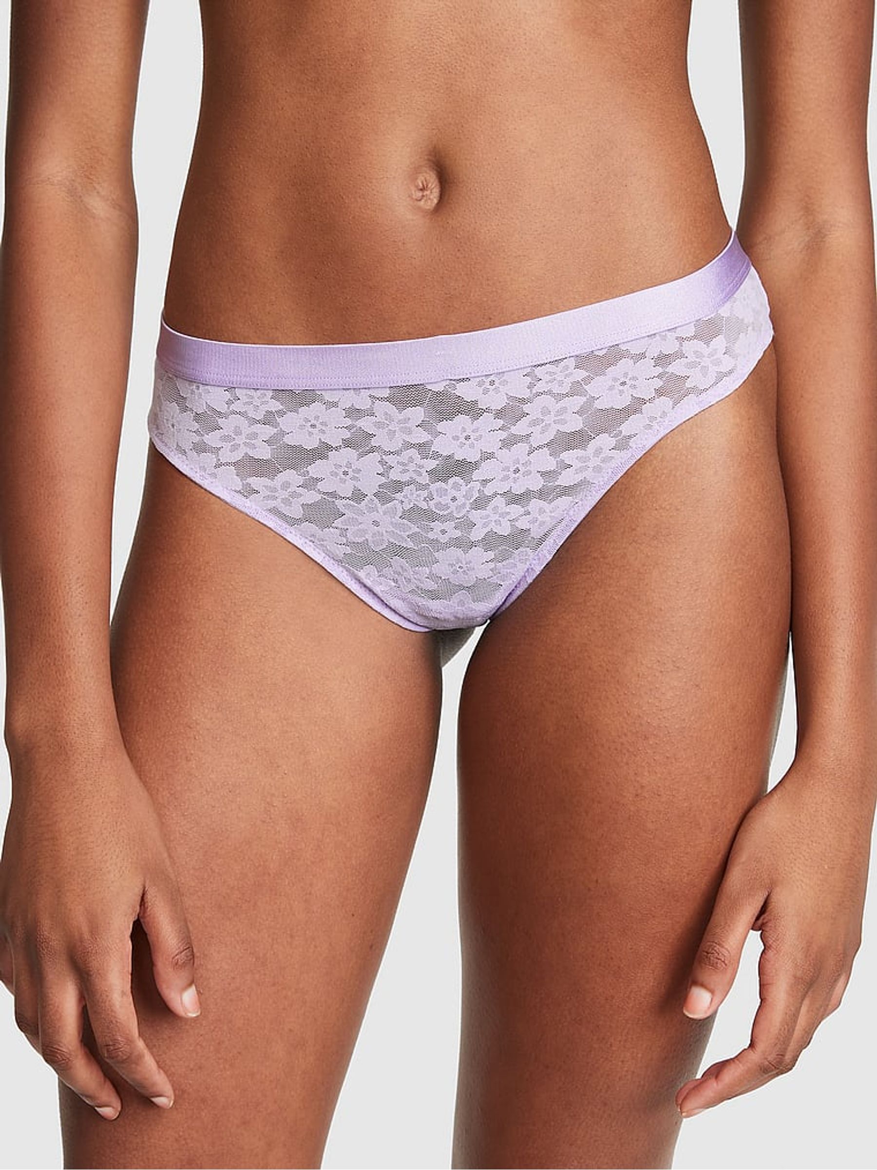 Pastel Lilac Purple Tossed Floral Lace Thong - Image 1 of 3