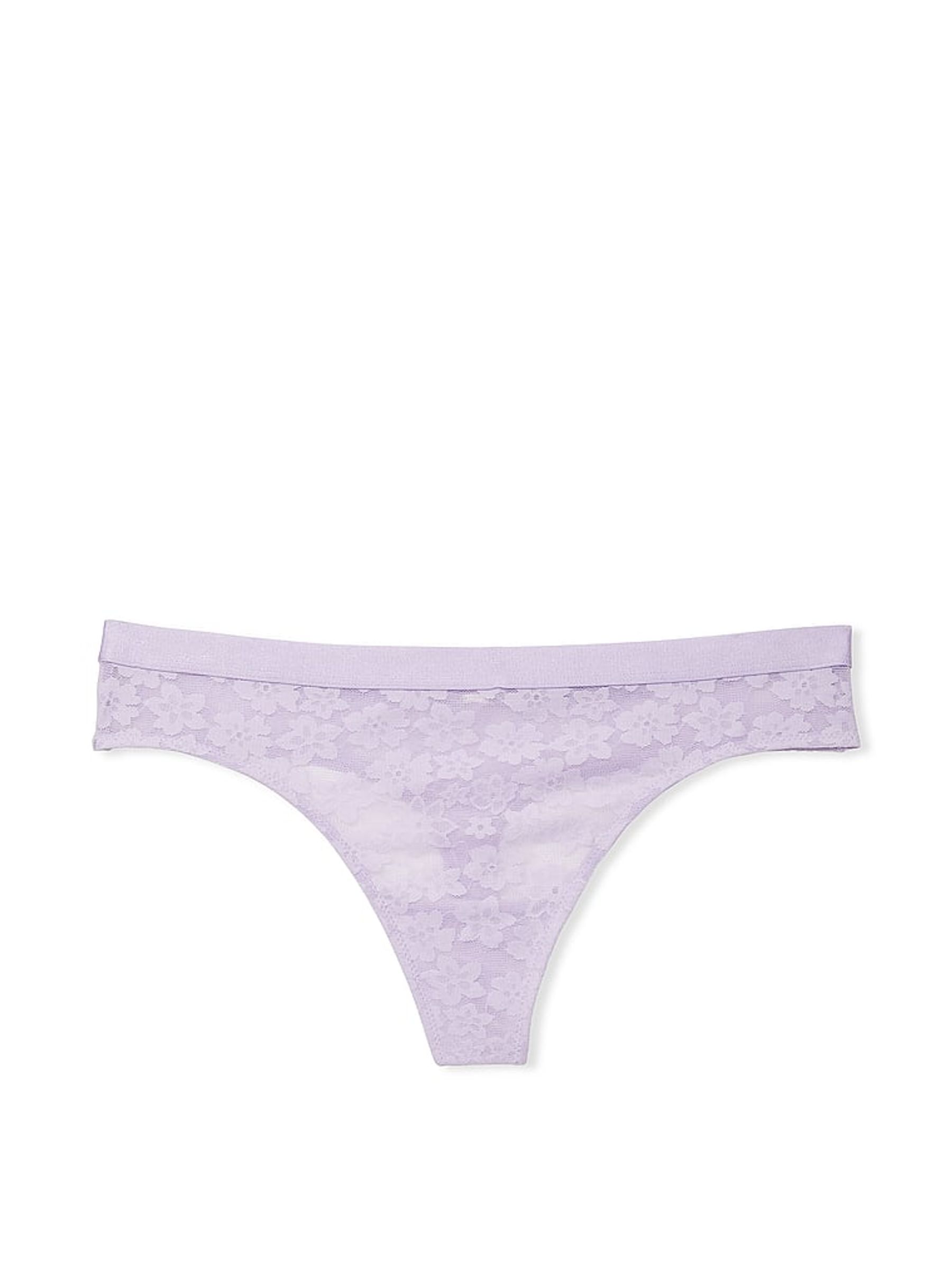 Pastel Lilac Purple Tossed Floral Lace Thong - Image 3 of 3